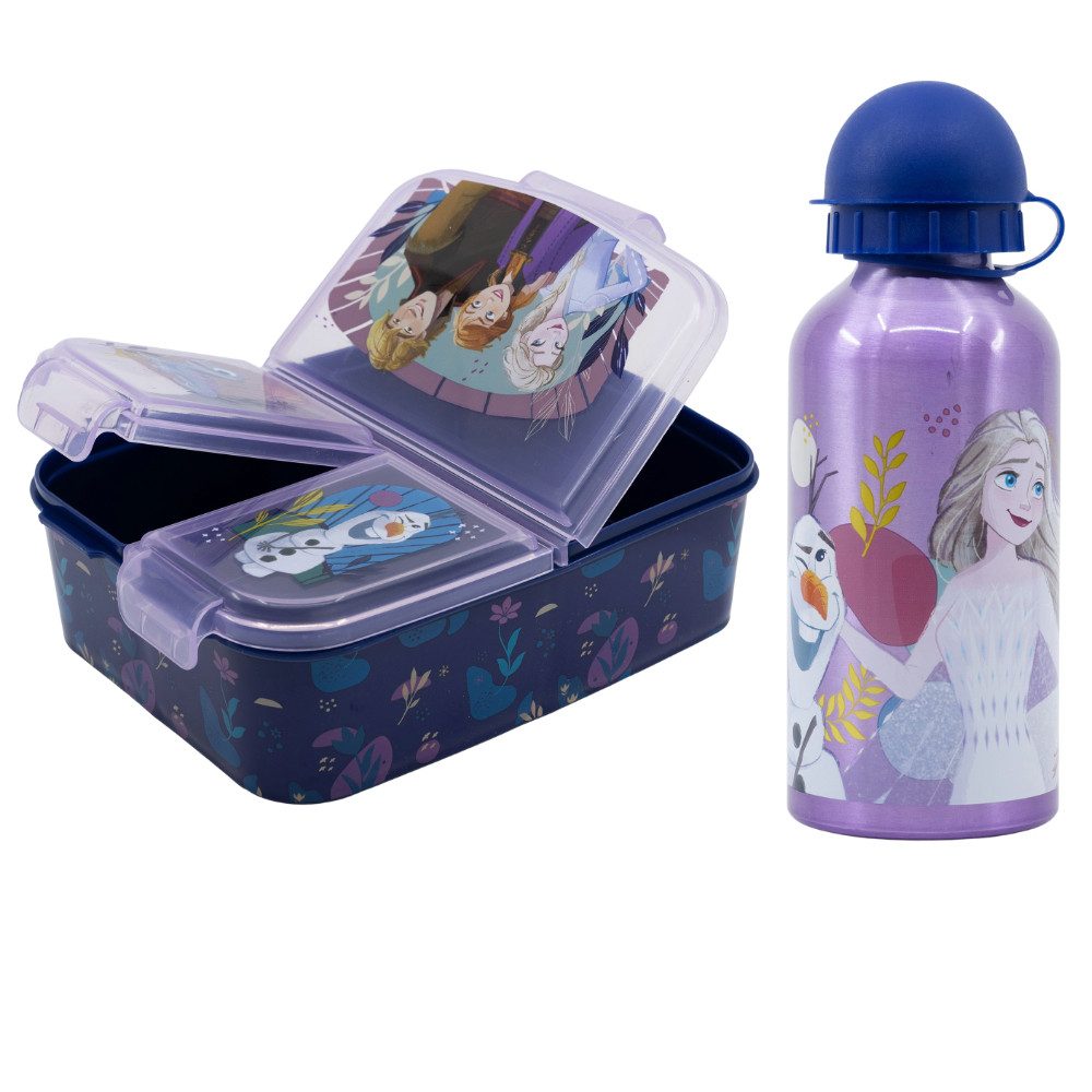 Disney Lunchbox Disney Die Eiskönigin Anna Elsa 2 tlg Kinder Lunch Set, Alu, (2-tlg), Brotdose Alu-Trinkflasche