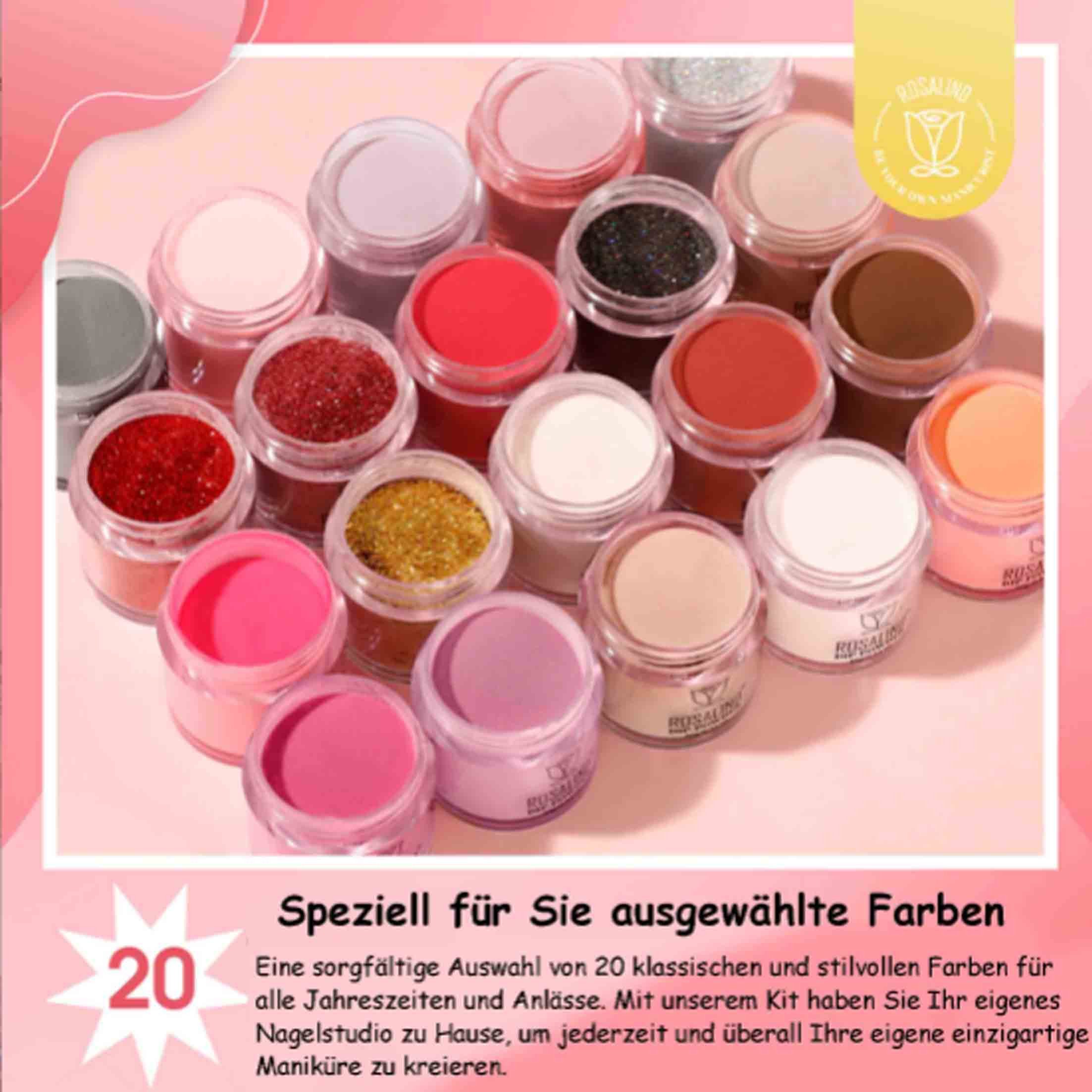 KINSI Lichthärtungsgerät Nail Dipping Powder, Nagelzubehör, Sticky Nail, Nagel Glitter Set, 39-tlg., 20 klassische Farben,professionelle Werkzeuge,keine Lampe erforderlich