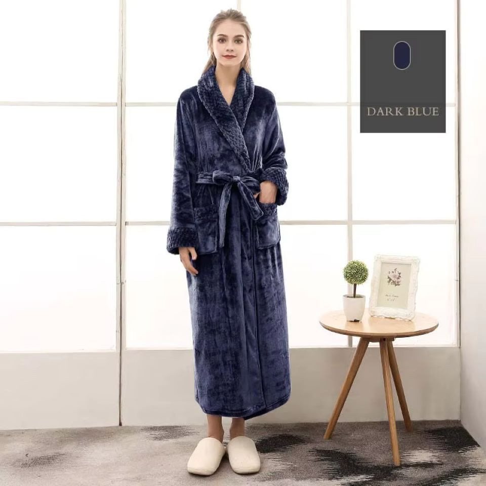 VewoTex Bademantel Flanell » langer Saunamantel mit Taschen und Kragen in Waffeloptik, M, Polyester, Taschen, Gürtel, » weicher Morgenmantel » Langbademantel
