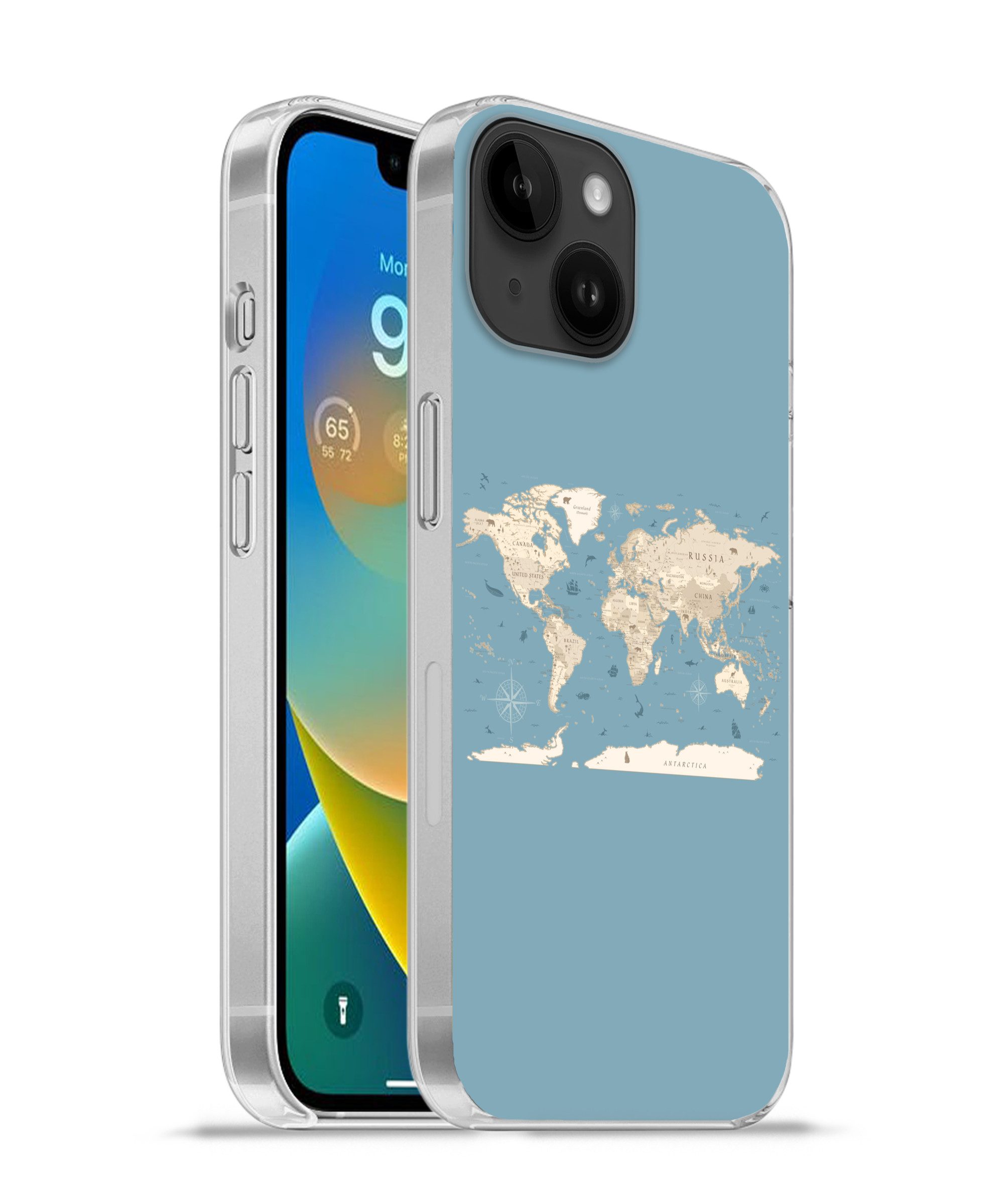 MuchoWow Handyhülle für Apple iPhone 14 Weltkarte - Ozean - Realistisch - Blau, Smartphone-Bumper, Print, Handy Schutzhülle Dünn