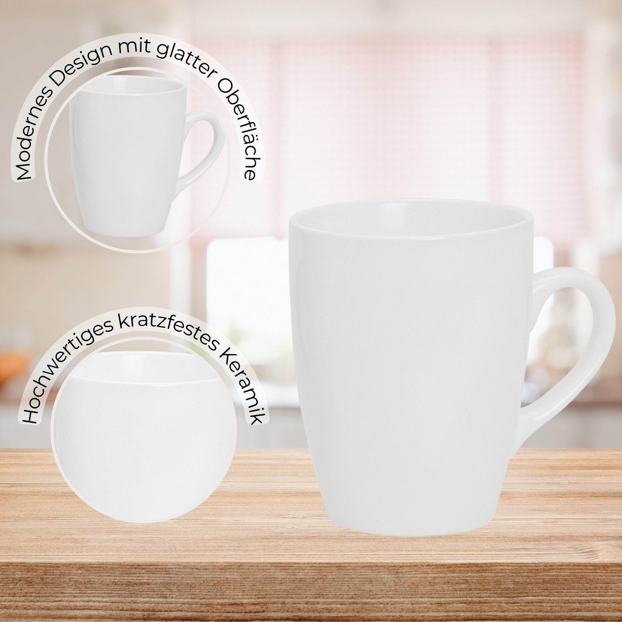 matches21 HOME & HOBBY Tasse Kaffeetassen 4er Set aus Keramik 340ml, Teetassen in Weiß, 4-tlg., Keramik, Moderne Kaffeebecher Spülmaschinenfest & Mikrowellengee – Bild 4 von 5