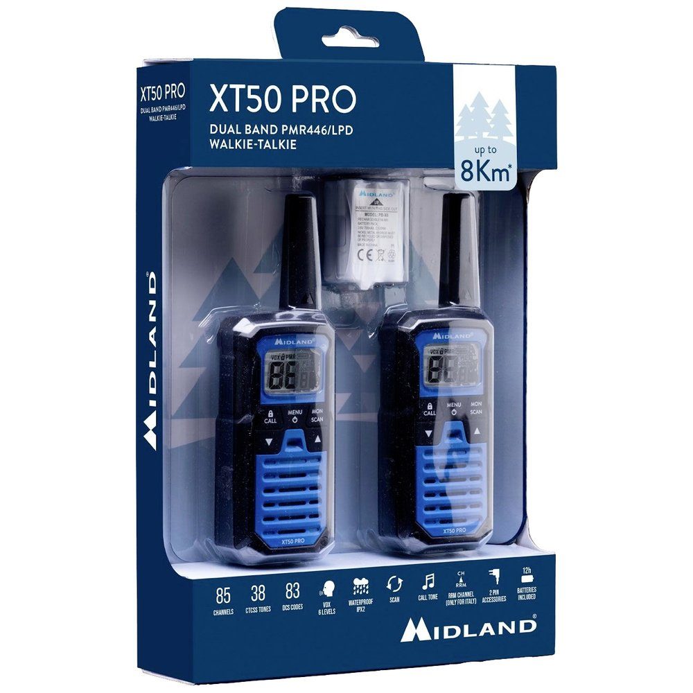 Paar Walkie Pro 2er Midland PMR/LPD-Handfunkgerät XT50 Talkie C1464 Blau Midland Set