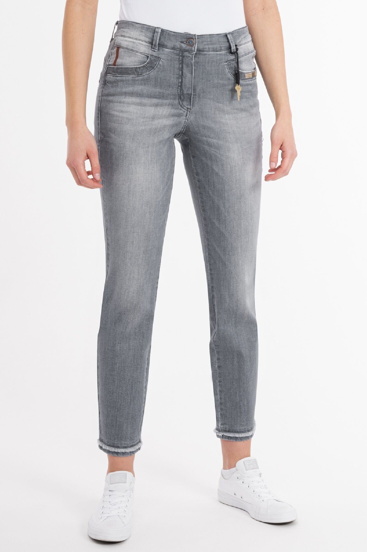 Recover Pants Slim-fit-Jeans ALEXA Kontrastfarbige Stickereien GREY