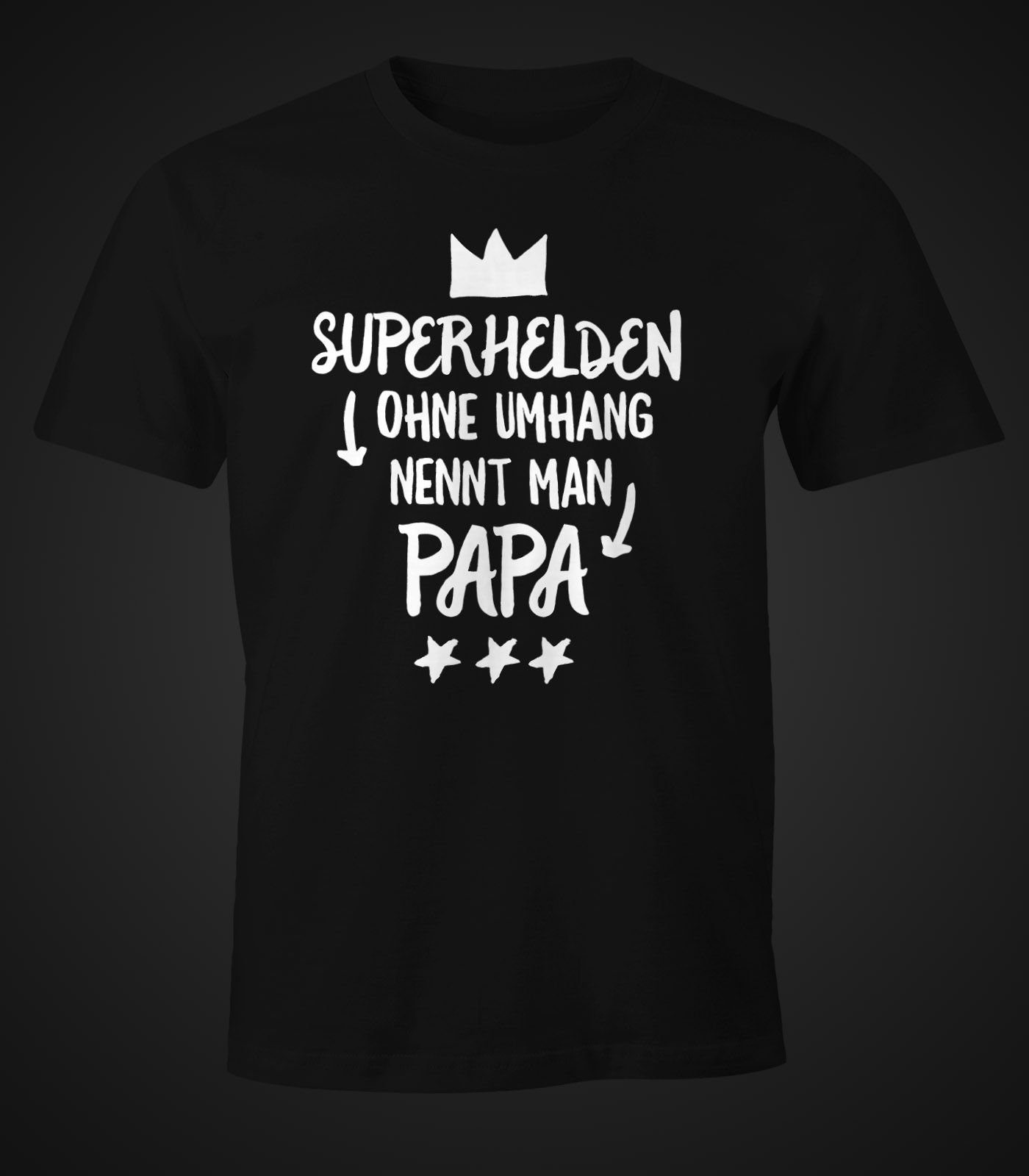 nennt Herren Fun-Shirt man mit Umhang MoonWorks schwarz Papa" ohne "Superhelden Print Moonworks® T-Shirt Print-Shirt