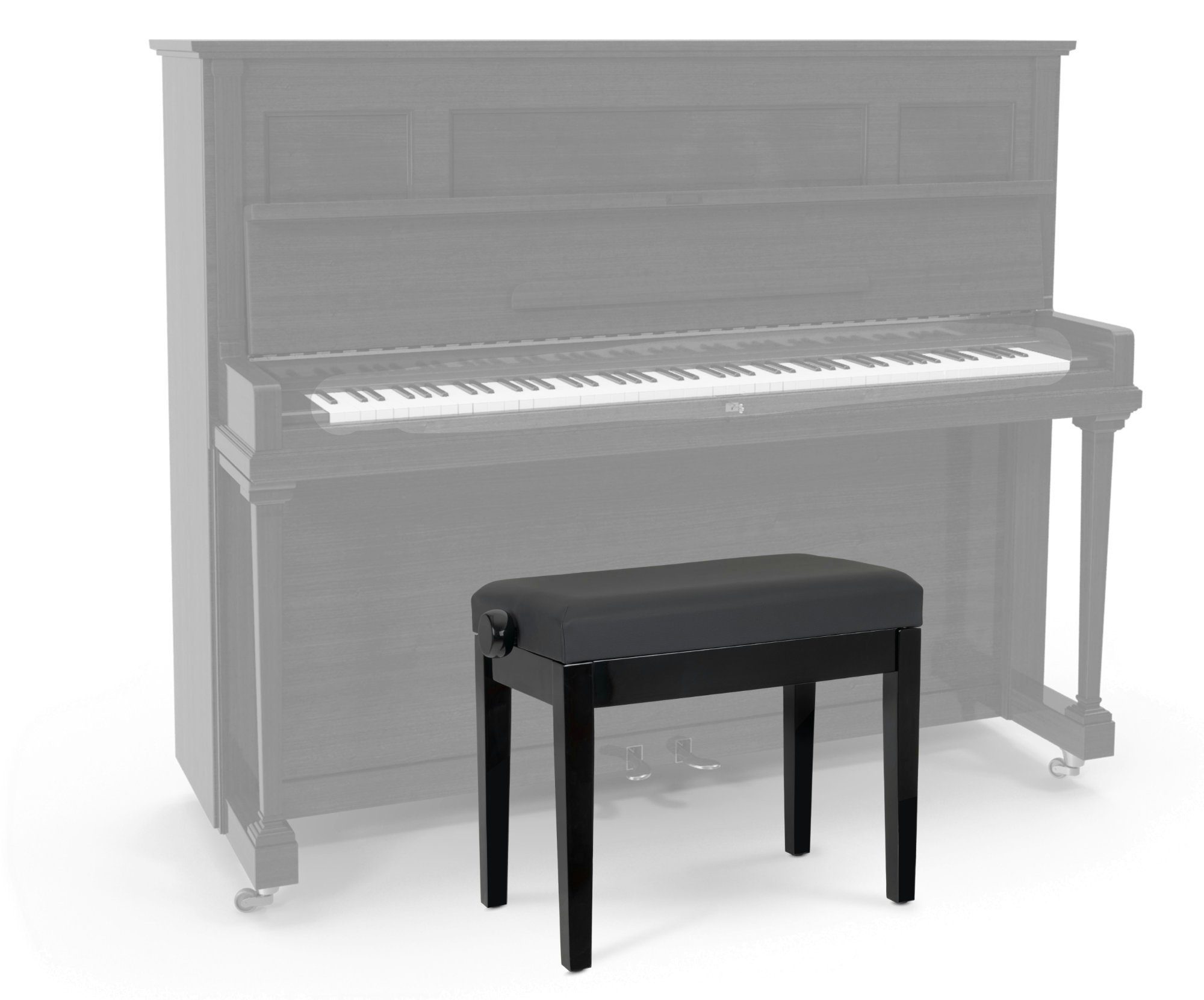 Classic Cantabile Klavierbank Hochglanz Schwarz Holzkonstruktion Polster Kreuz-Mechanik, Kunstleder - Modell Pianobank 2-fache Massive aus - P