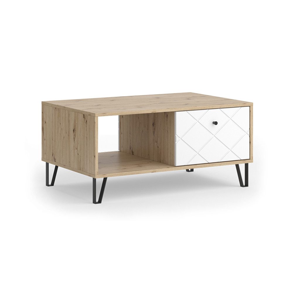 Vicco Couchtisch Nizza, Artisan/Weiß/Weiß, 90.2 x 59.4 cm mit offenem Fach günstig online kaufen