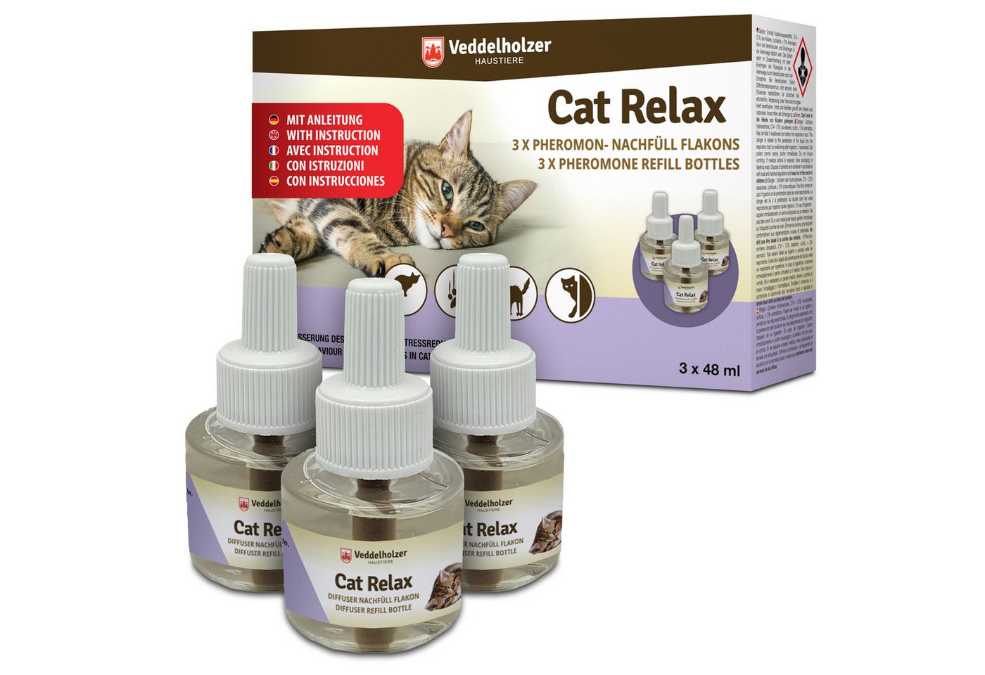 Veddelholzer Katzen-Spielspray Relax Cat Pheromone Katzen Nachfüll Set aus 3 x 45ml Flakon (Beruhigungsmittel für Katzen, 3-St., Entspannungs & Anti Stress Mittel für Katzen), urinieren verhindern gegen kratzen