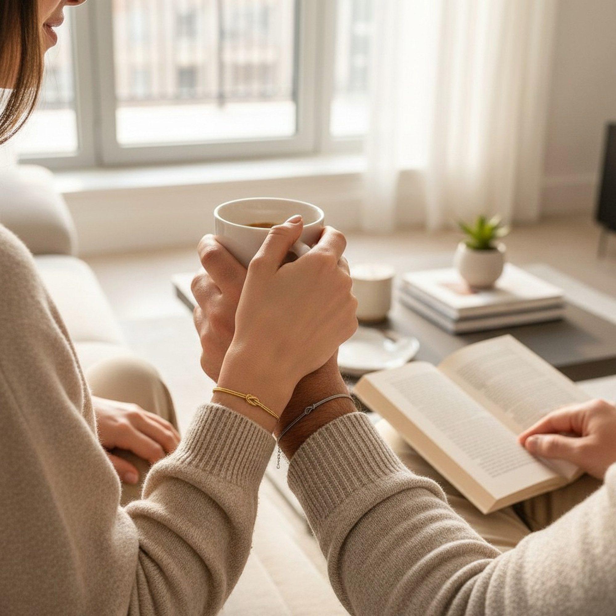 KARMA Armband Set Partner-Armbänder Knoten Silber Gold (Freundin Schwester Freund, 2-tlg., Armbandset wasserfest hypoallergen), Armband Pärchenschmuck Partnerschmuck