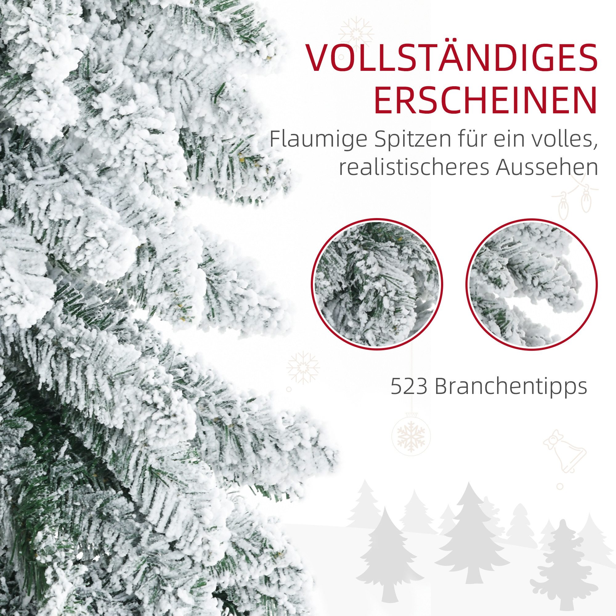 HOMCOM Künstlicher Weihnachtsbaum Christbaum für Weihnachtsfest, Indoor, Grün, Tanne, mit Kunstschnee dekoriert – Bild 5 von 5