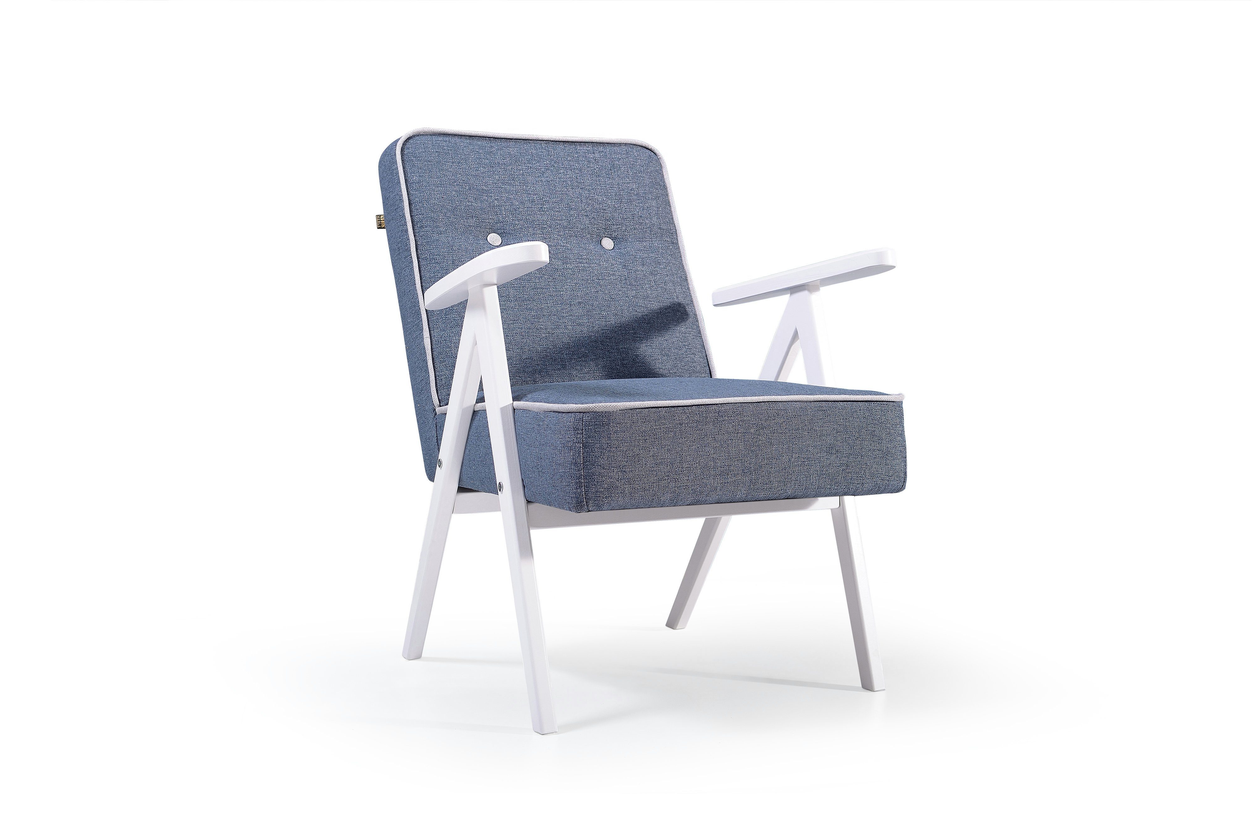 Beautysofa Relaxsessel ADEL (Polstersessel mit Wellenfedern für Wohnzimmer), mit Holzarmlehnen, Lehnstuhl Blau (softi 06 + enzo 162) | Sessel