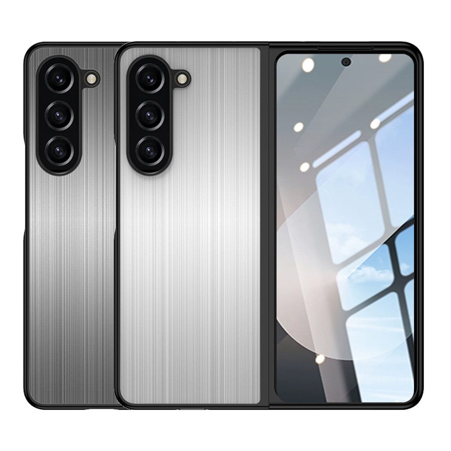 Wigento Handyhülle Für Samsung Galaxy Z Fold6 5G Edelstahl Schutzhülle Shockproof Silber, Edelstahl Schutzhülle