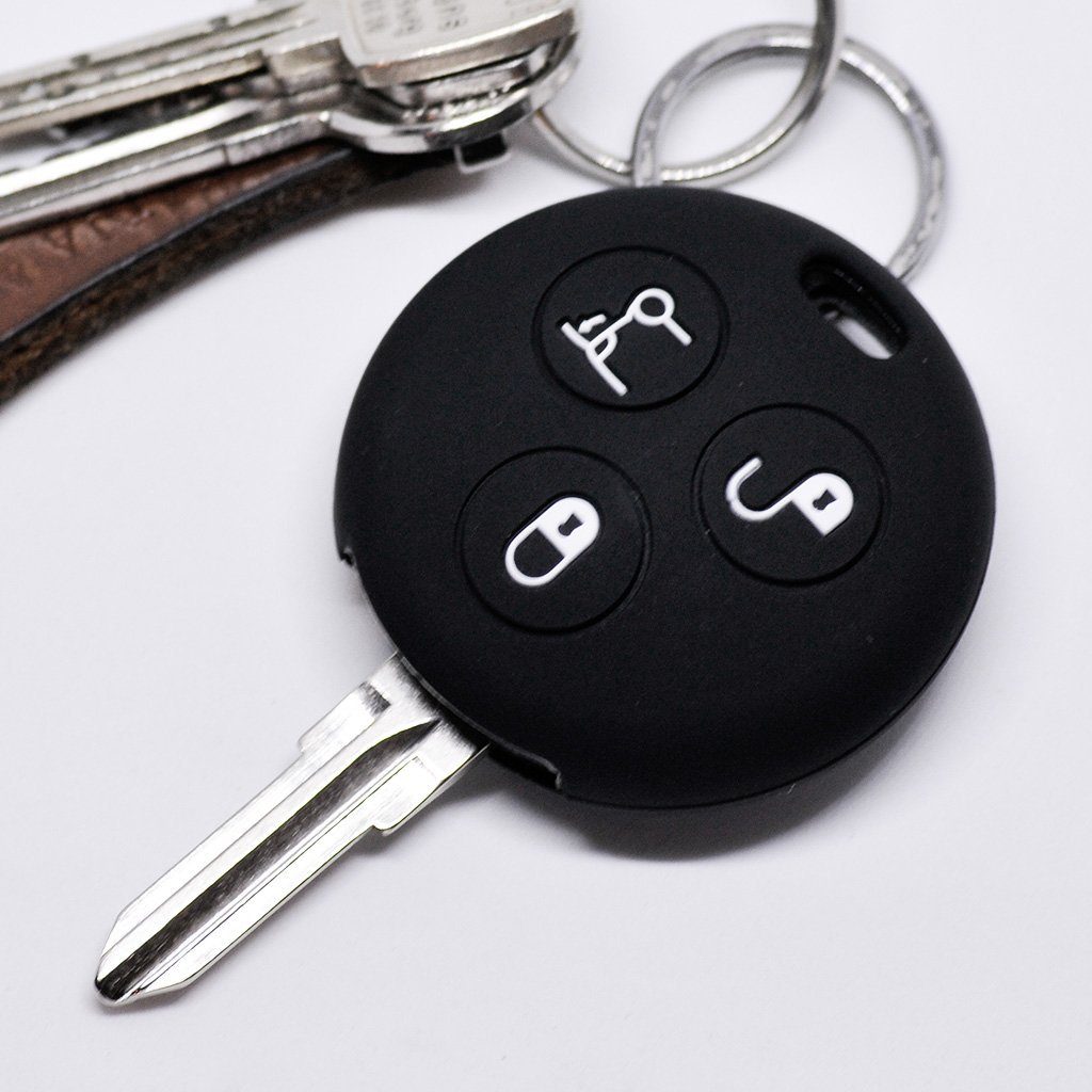 Fernbedienung 3 Schutzhülle Schlüsseltasche Cabrio Softcase Silikon Funk 450 mt-key Schwarz, für Tasten Smart Fortwo Coupe Autoschlüssel