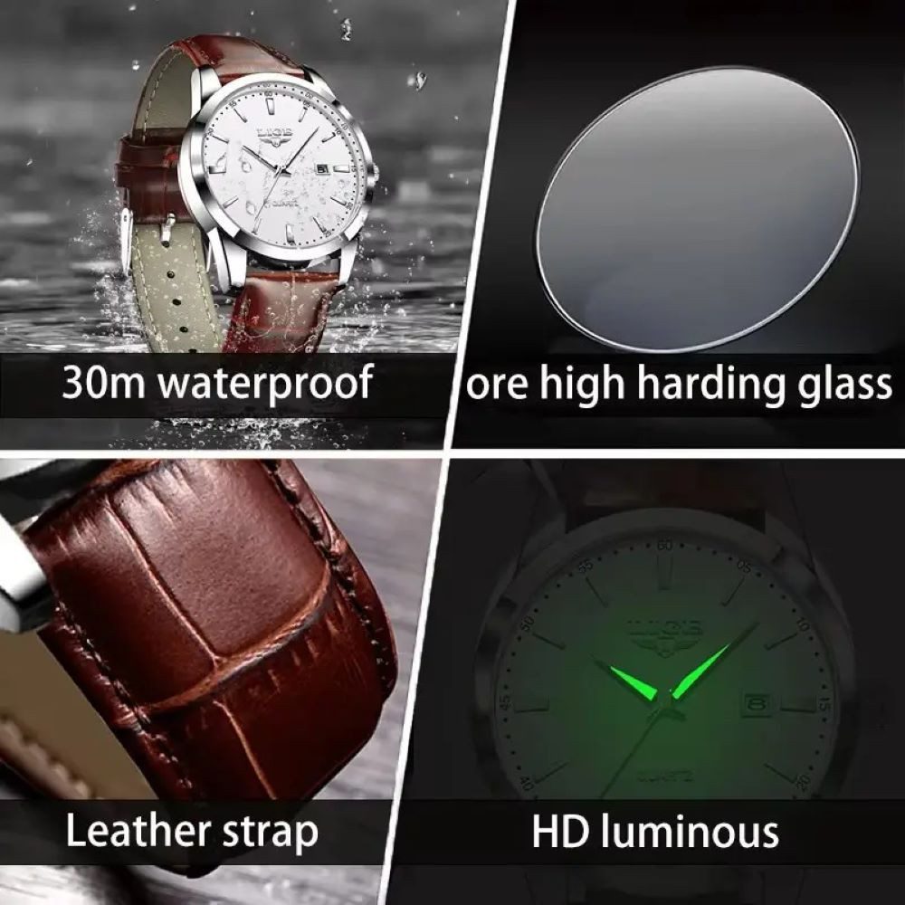 Tidy Quarzuhr Lige 89143 Herrenuhr Quarz Zifferblatt Weiß Lederarmband 89143