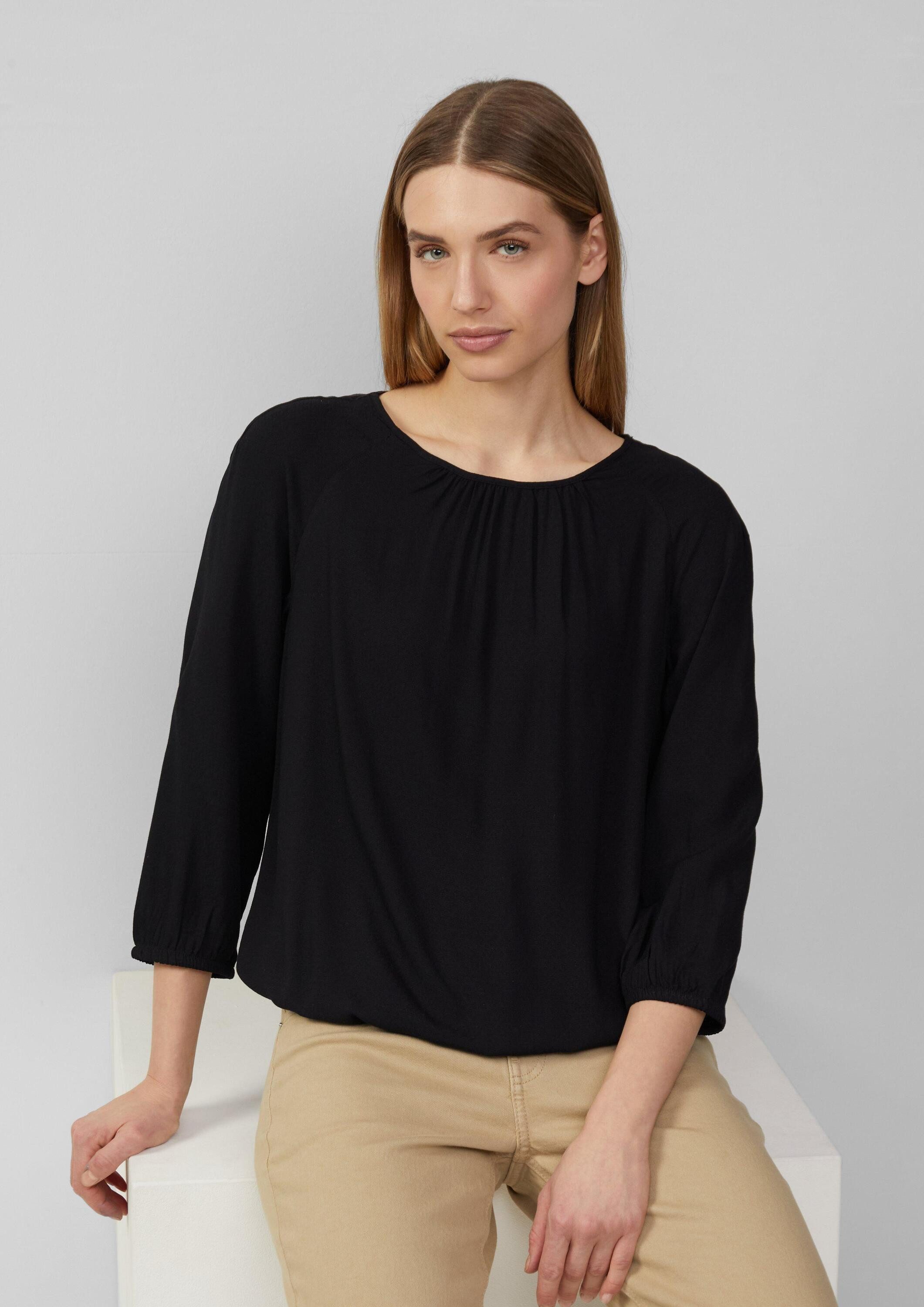 s.Oliver Kurzarmbluse Bluse Strukturierte Viskose-Bluse mit Raff-Details