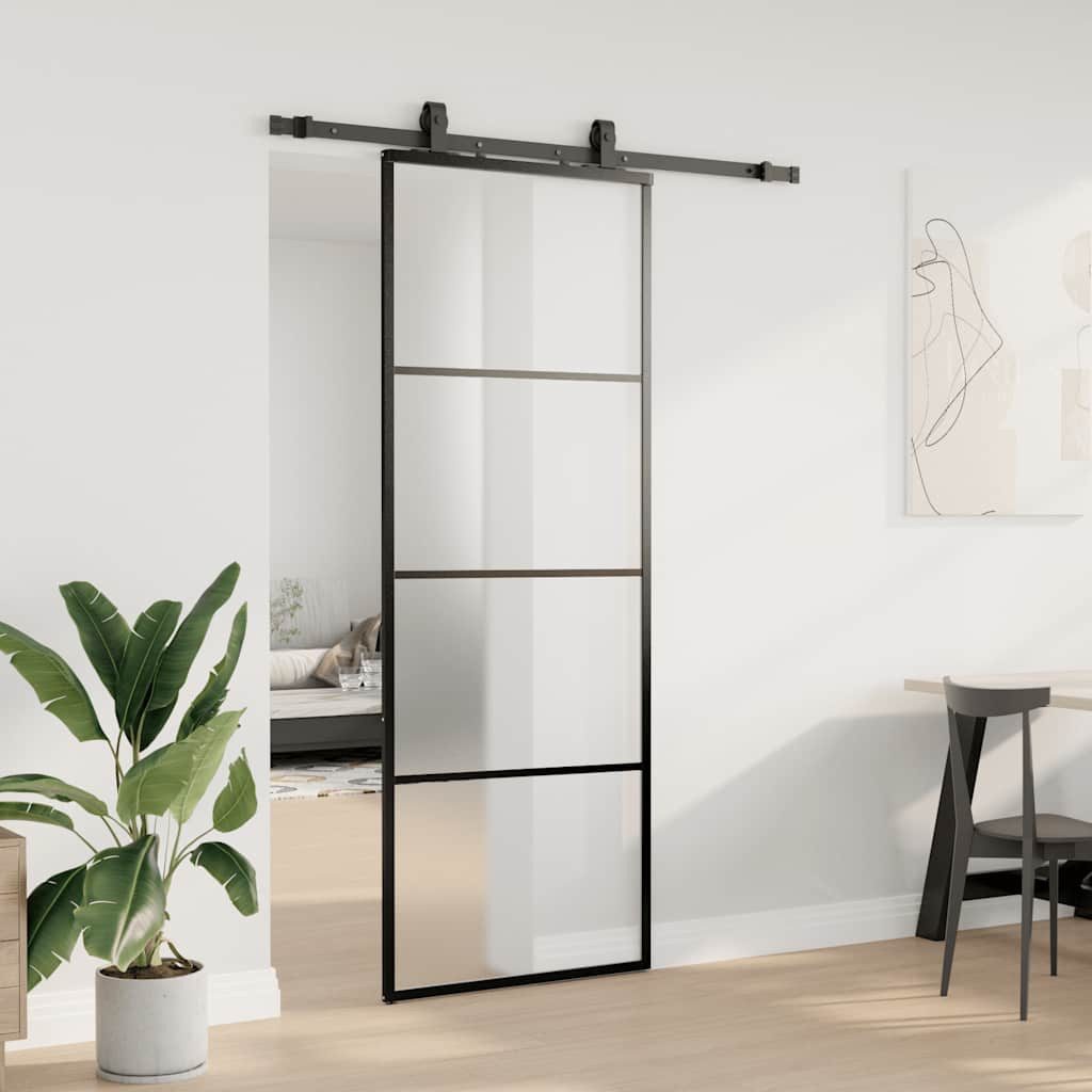Thumbnail - vidaXL Schiebetür Schiebetür mit Beschlag Schwarz 76x205 cm ESG-Glas