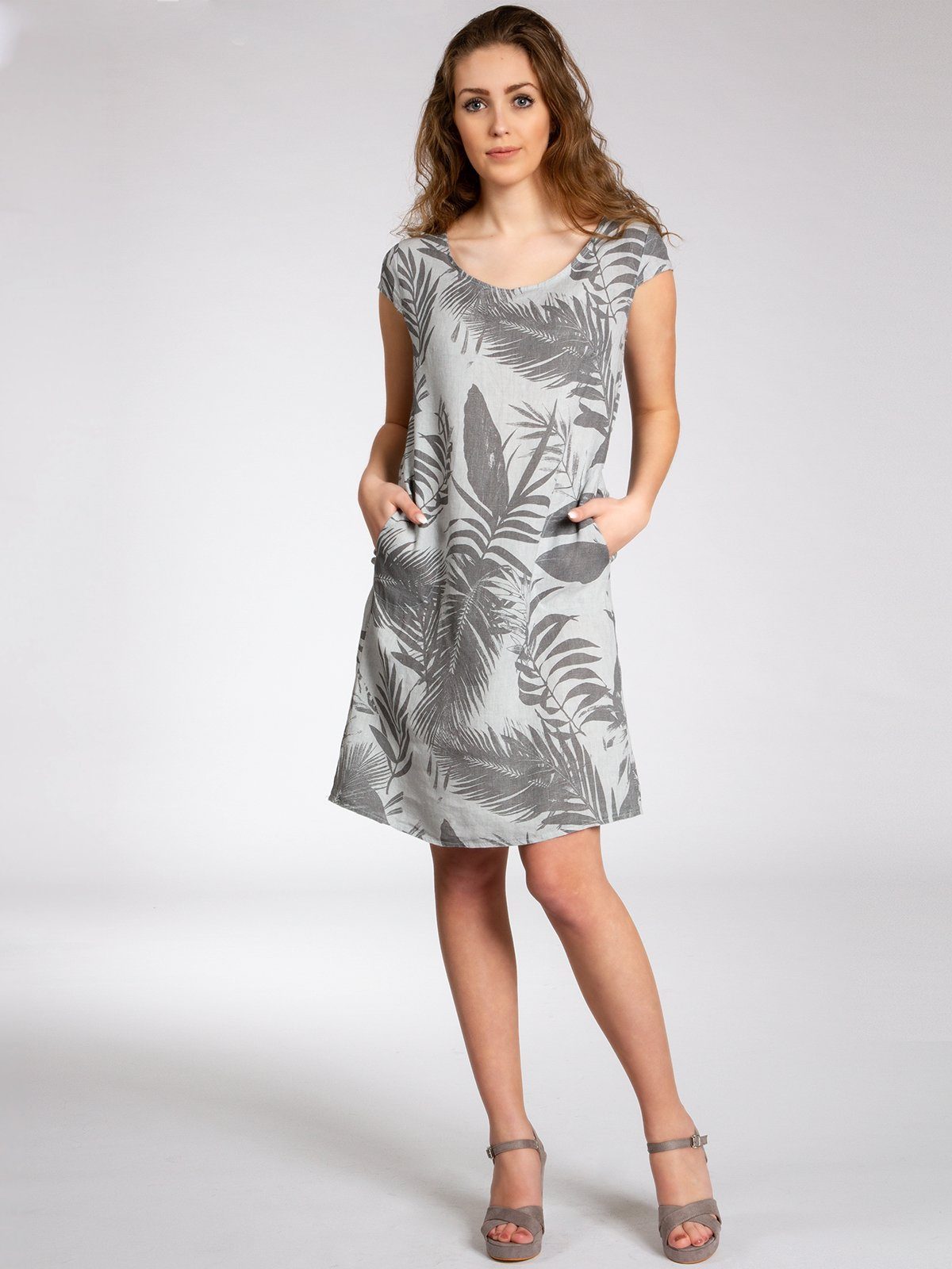 Caspar Sommerkleid SKL027 knielanges elegantes Damen Sommer Leinenkleid Luftig leicht, figurumspielende Form, mit seitlichem Jersey-Einsatz