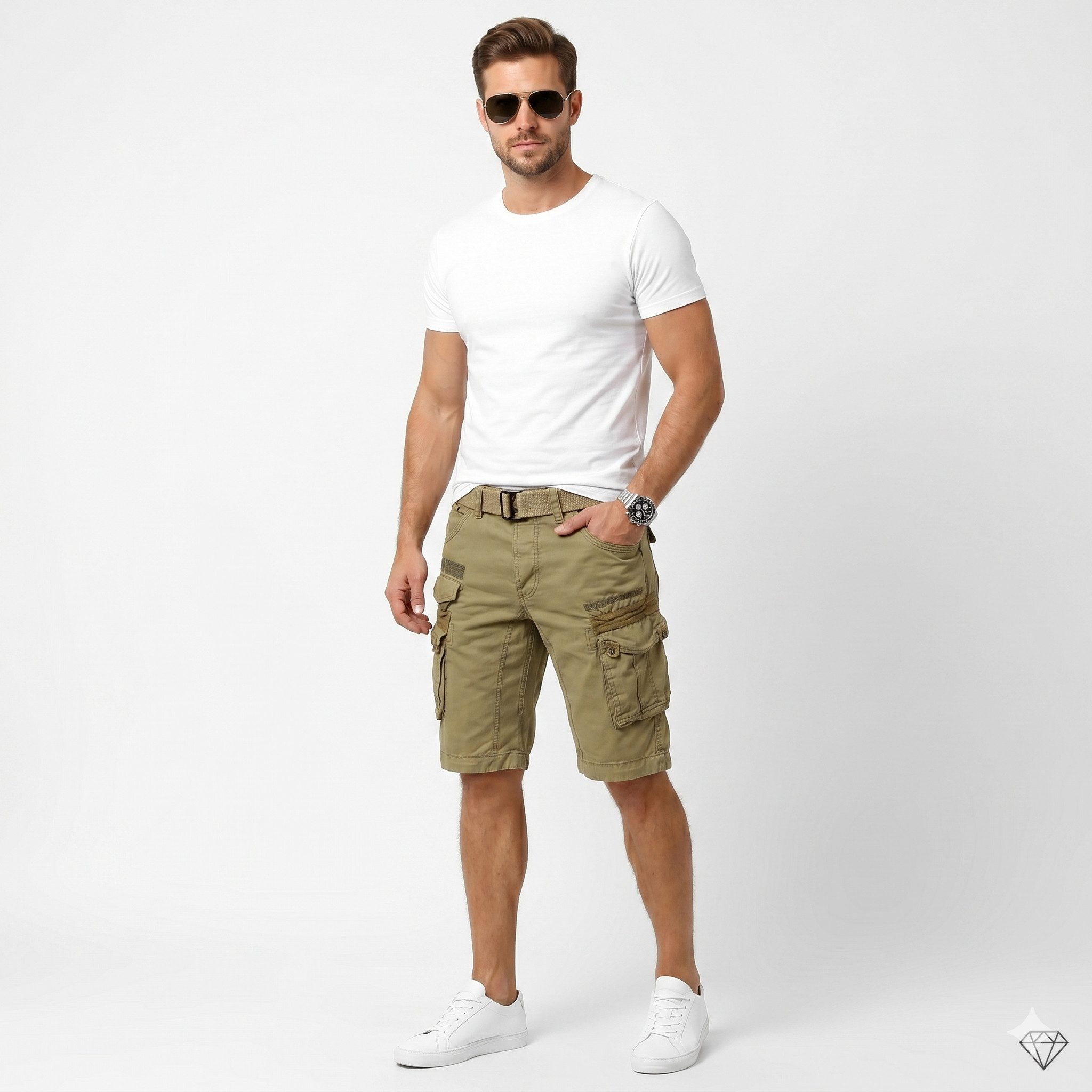 Geographical Norway Cargoshorts Herren – Kurze Hose aus Baumwolle, Regular Fit (Packung, 1-tlg) Bermuda Shorts mit Gürtel & Cargotaschen, Größe S–5XL