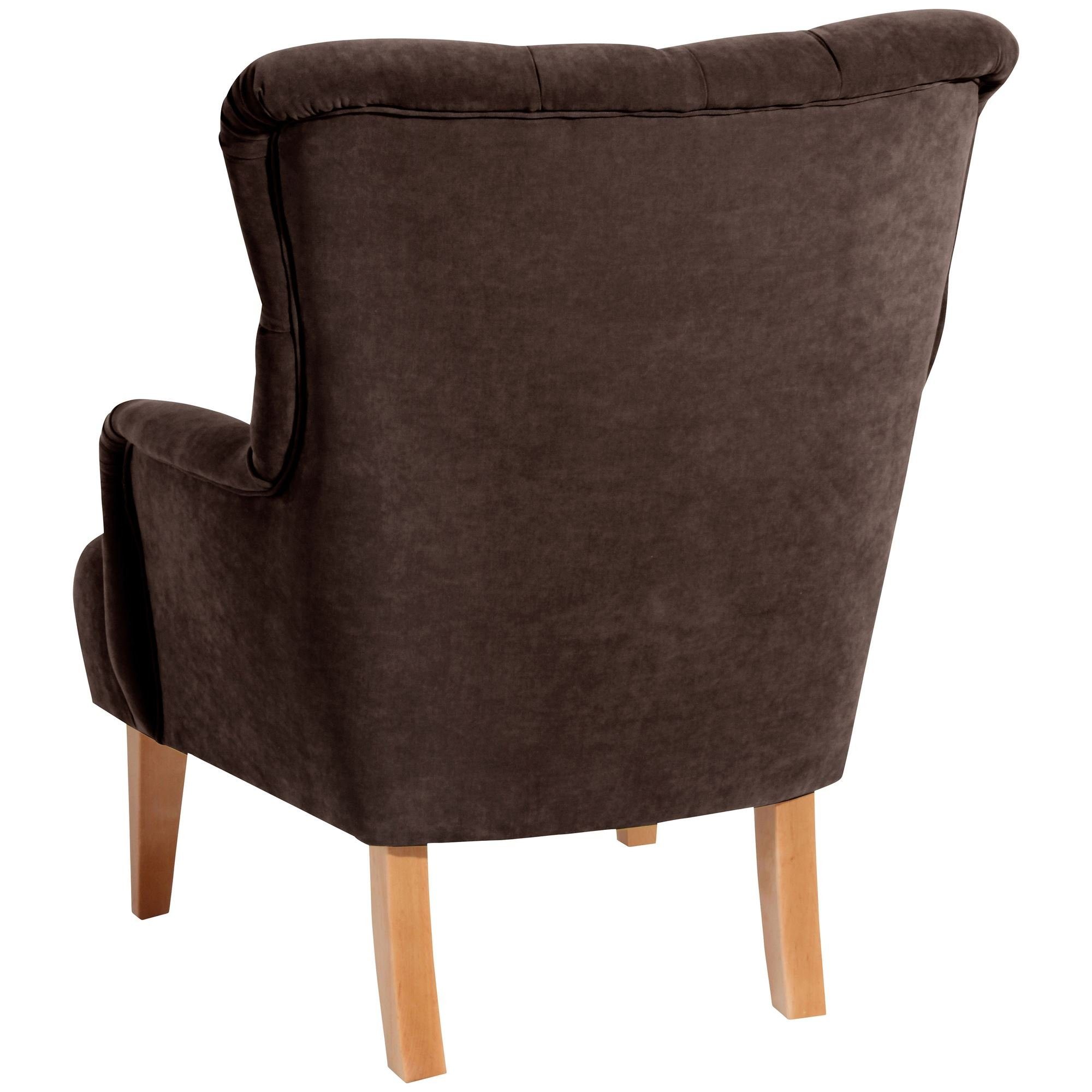 (Sparpreis 21242 Kostenlosem braun Buche Sessel Veloursstoff Kaiya 1-St), Sessel aufm 58 / Versand, hochwertig inkl. Bezug verarbeitet,bequemer Sitz natur Kessel
