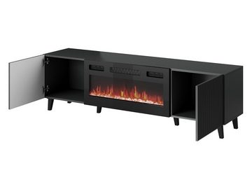 MIRJAN24 TV-Schrank Vamos Grey 180 mit Kamin (mit 2 Türen) Fronten gefräst, Realistische LED-Flamme