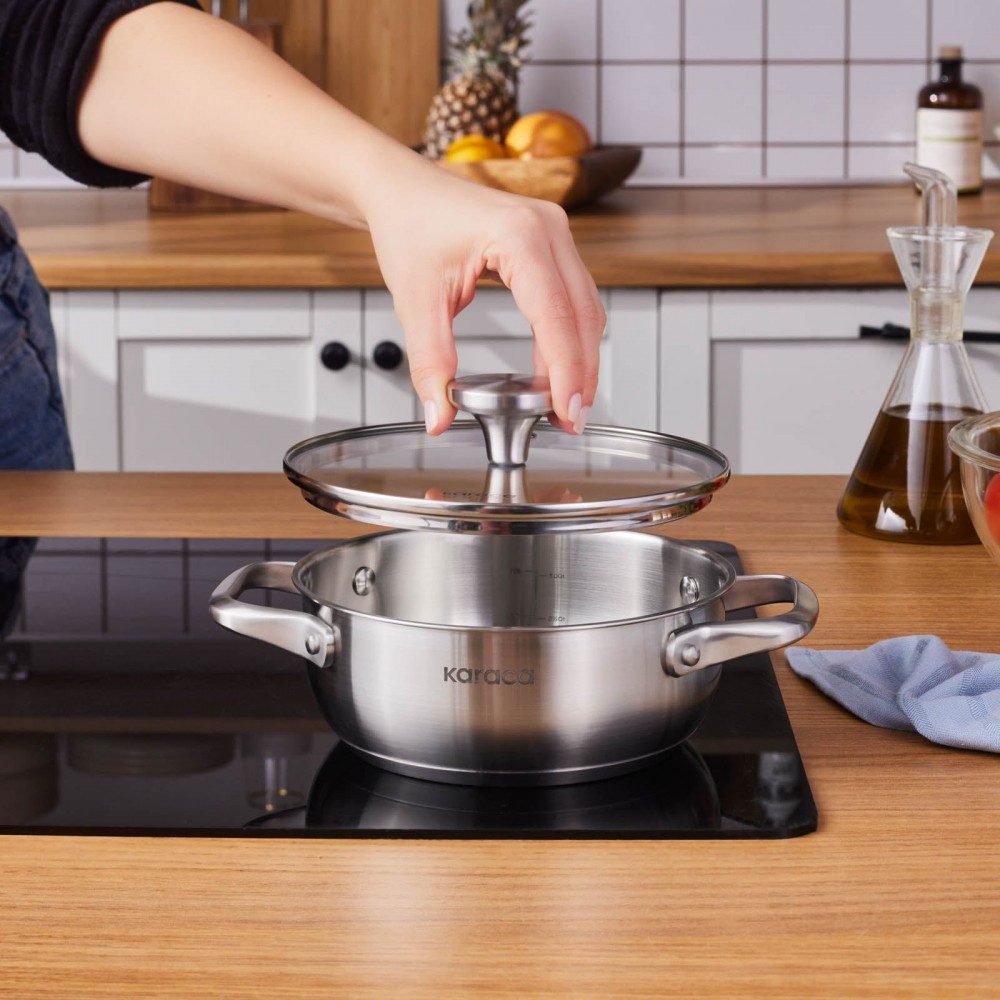 Karaca Kochtopf Karaca Elite Edelstahl-Kasserolle Flach 18 cm