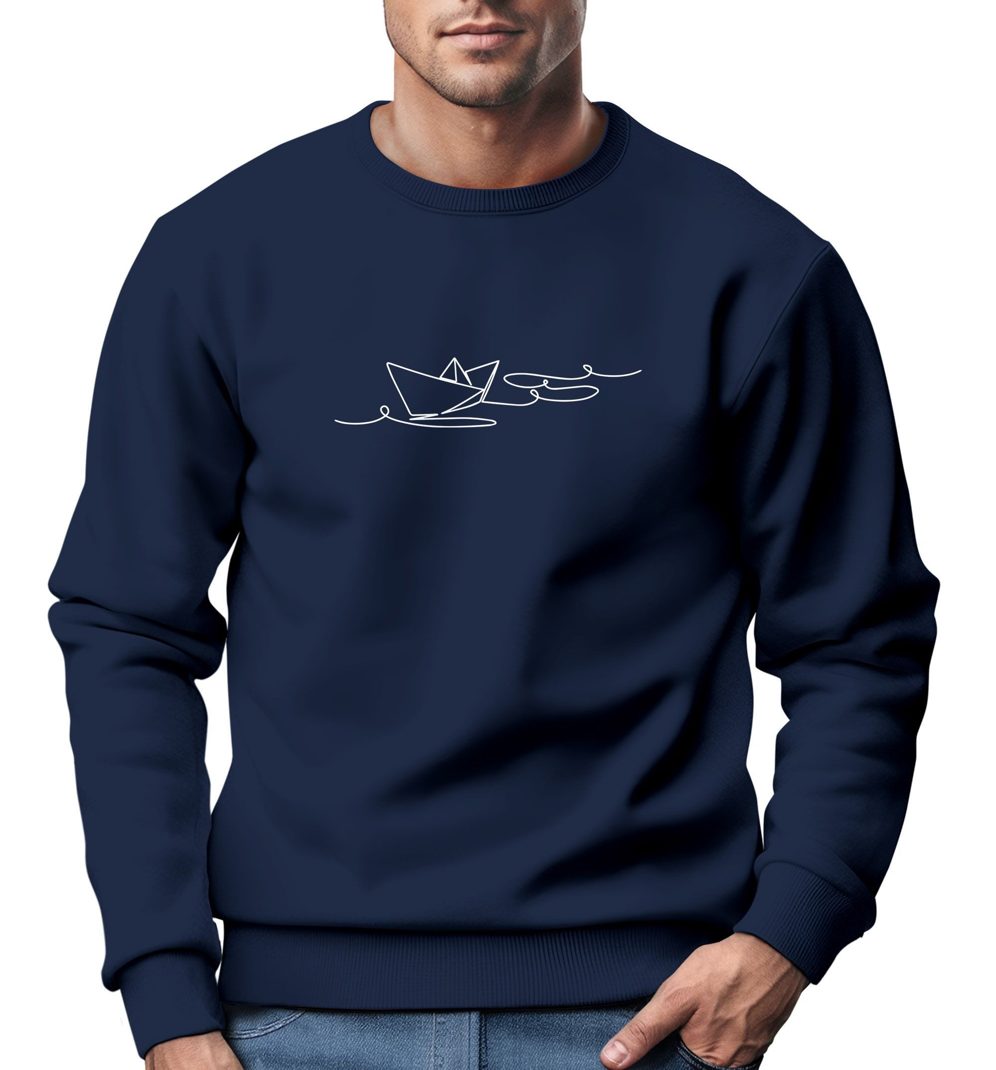 Sweatshirt Sweatshirt Herren Boot Polygon Papier-Schiff Origami Aufdruck Print