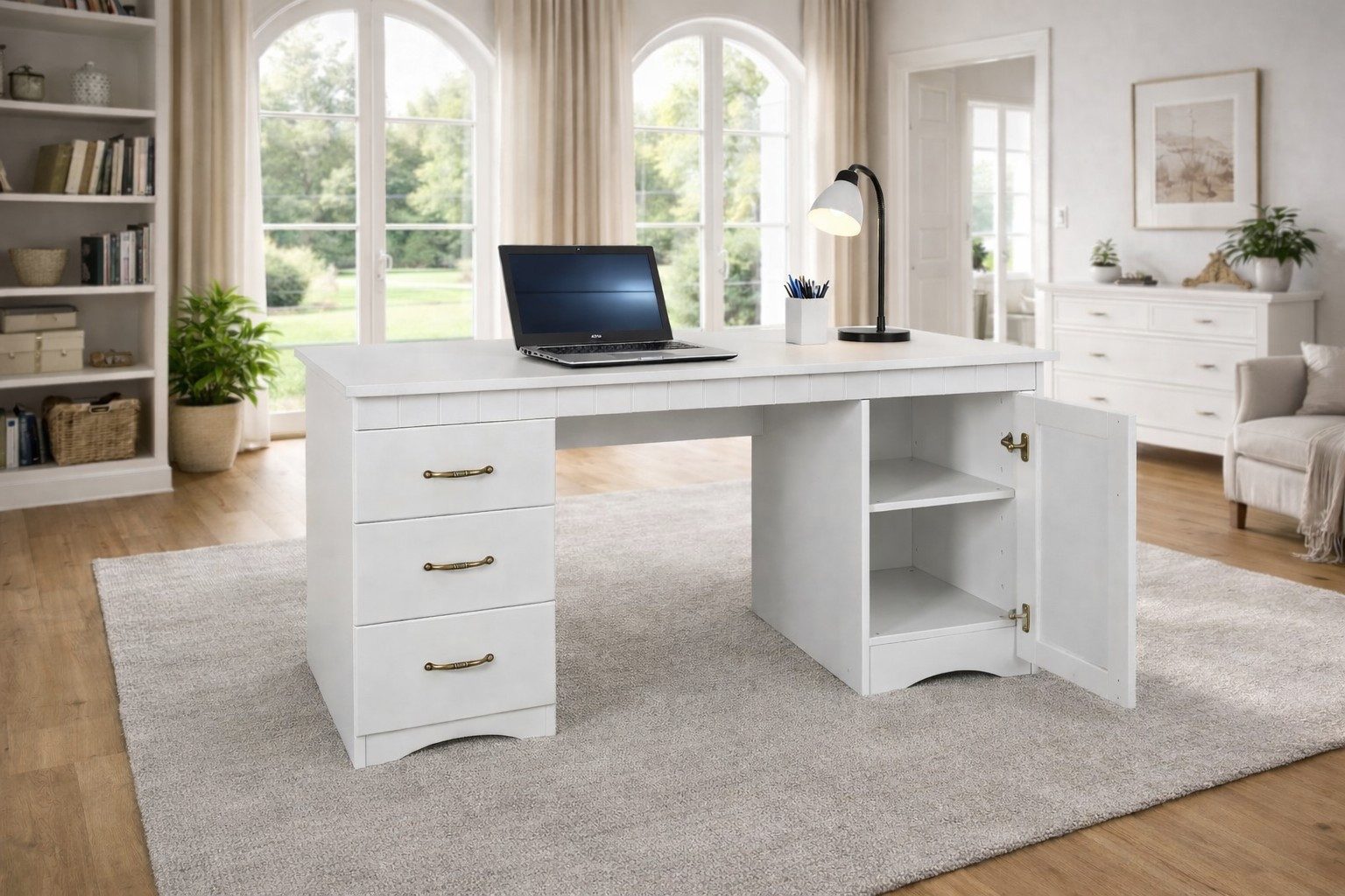 bv-vertrieb Sekretär Sekretär 137x67x73 Schreibtisch 3 Schublad Landhausstil weiß mdf #4524