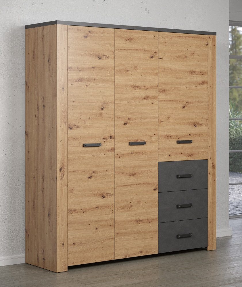 trendteam Kleiderschrank Garderobenschrank Kleiderschrank Follow, Artisan Eiche / Matera grau 180 cm