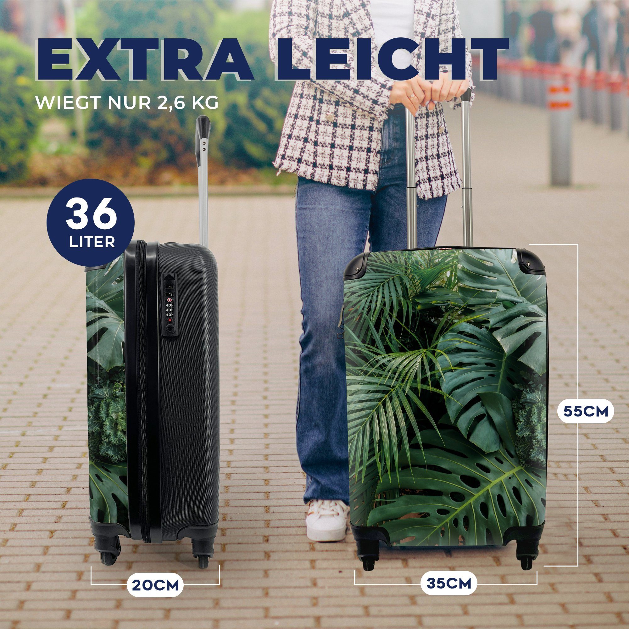 Reisekoffer Blätter - Handgepäckkoffer Handgepäck rollen, Ferien, Dschungel mit 4 Reisetasche - MuchoWow Tropisch, Trolley, Pflanzen Rollen, für -