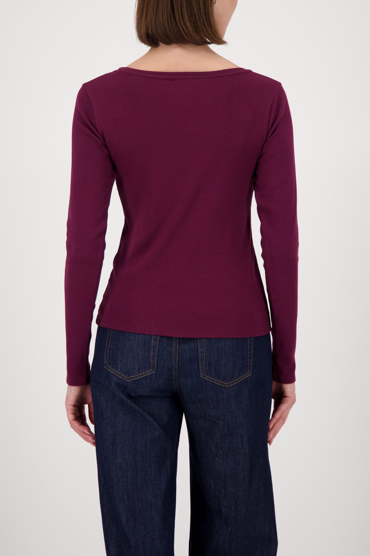 Monari Langarmshirt Shirt Rippe Schmuck Mit weitem Rundhalsausschnitt