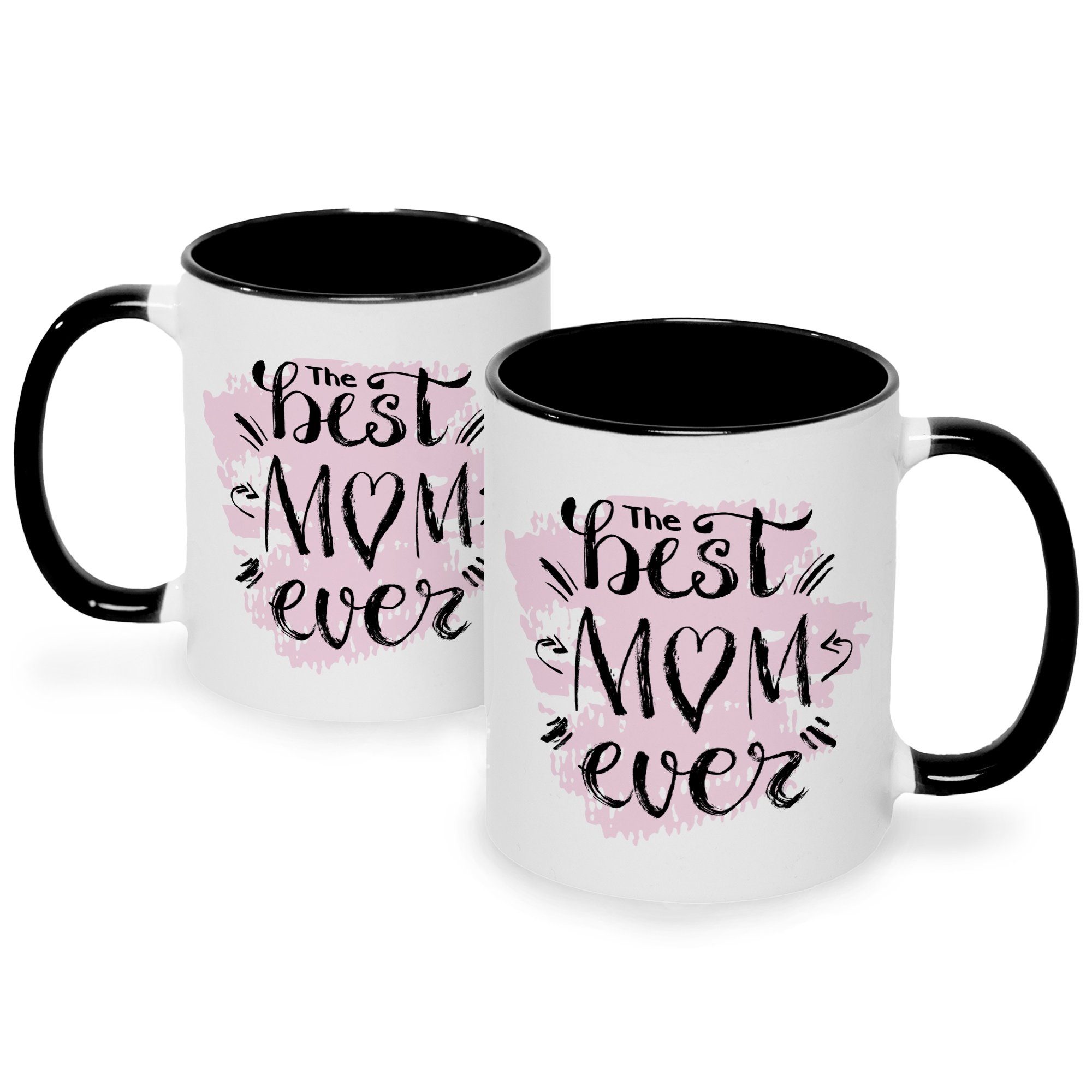 GRAVURZEILE Tasse mit Spruch The best Mom ever, Keramik, Farbe: Schwarz & Weiß