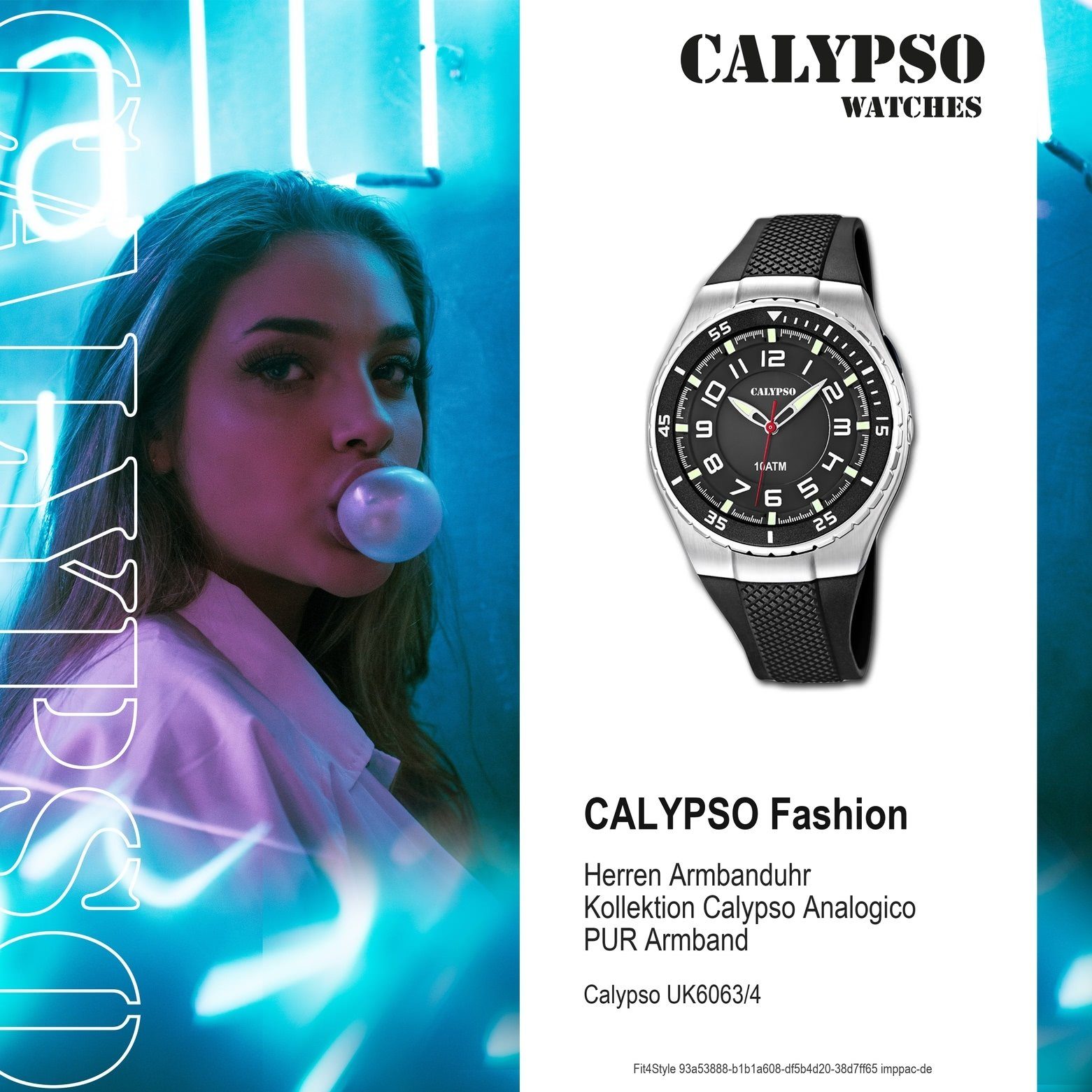 Armbanduhr K6063/4 Kunststoffband, Herren Uhr PURarmband WATCHES Fashion schwarz, rund, Calypso Herren CALYPSO Quarzuhr
