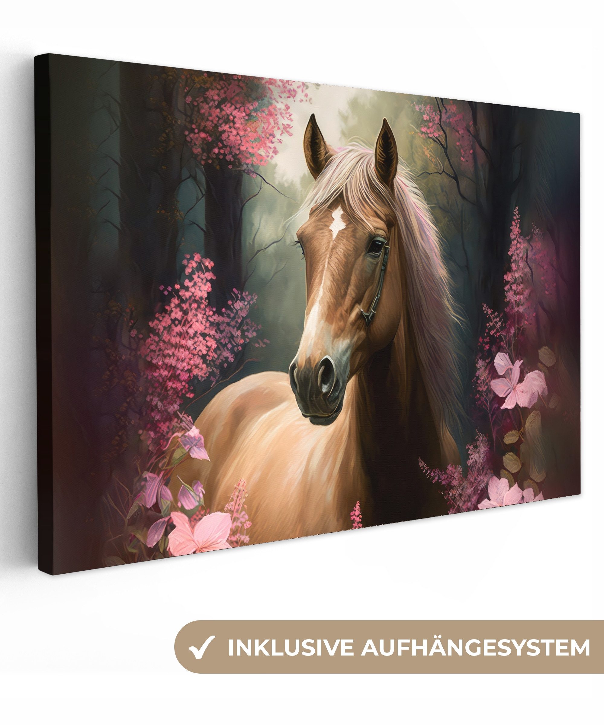 OneMillionCanvasses® Leinwandbild Pferd - Blumen - günstig online kaufen