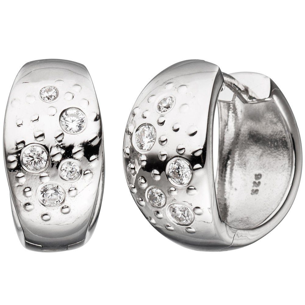 Valentinstagsgeschenk Schmuck Krone Paar Creolen Creolen 16,8mm mit 10 Zirkonia, 925 Silber, Silber 925, silberfarben