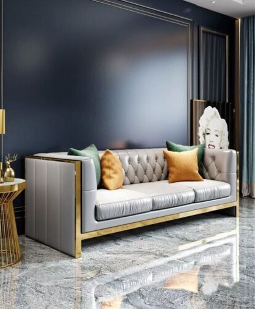 JVmoebel Wohnzimmer-Set, Metall Garnitur Couch Sitz Sofa Elemente Polster 3+1 Leder Sitzer