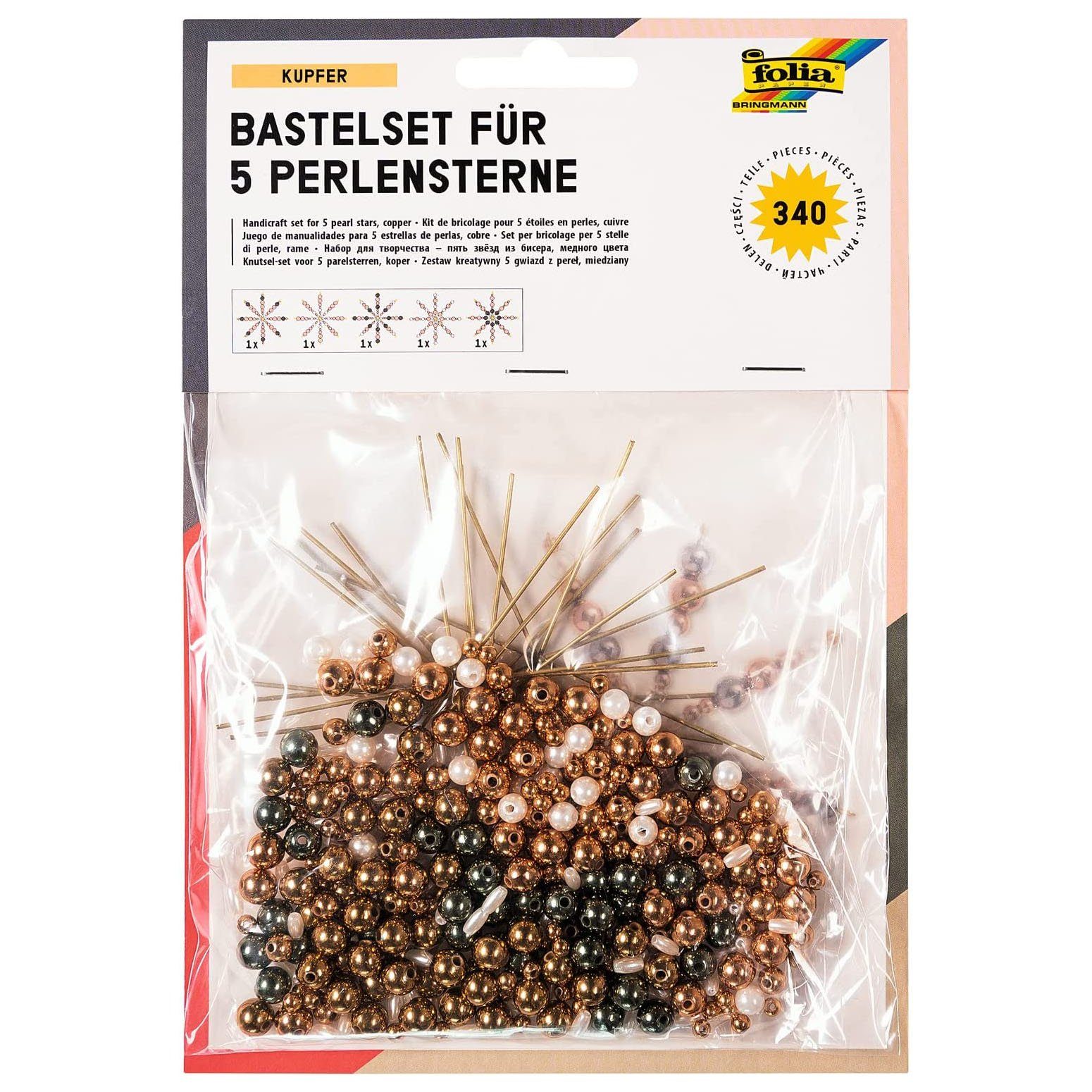 Folia Bastelperlen folia Perlensterne-Set "Copper", 340-teilig