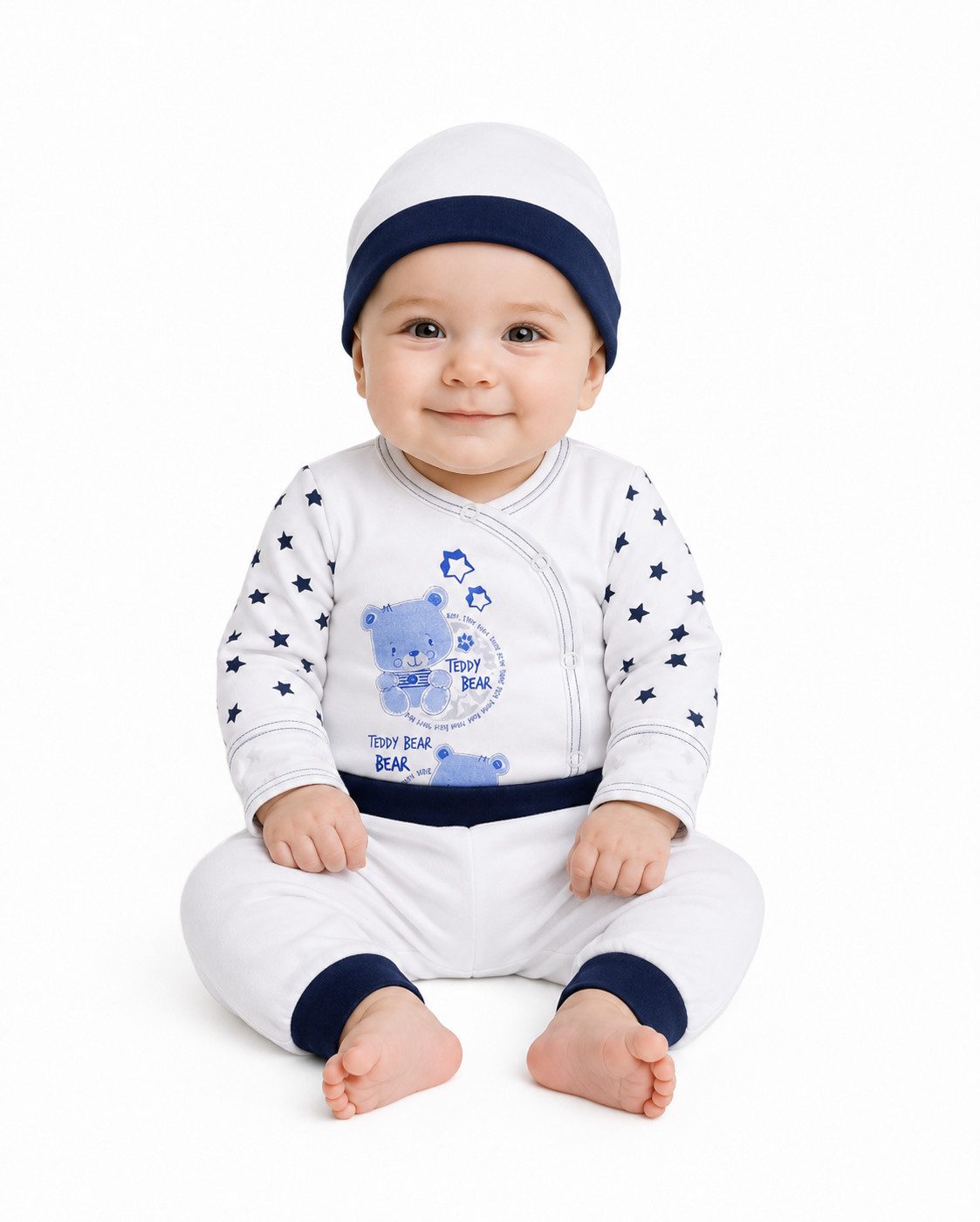 La Bortini Erstausstattungspaket Baby Anzug Wickelbody mit Kratzschutz Hose Mütze Set (für Jungen und Mädchen, unisex, Body Mitwachshose Haube, Erstlingsset für Neugeborene, 3-teilig) aus Baumwolle, 56 62 68 74