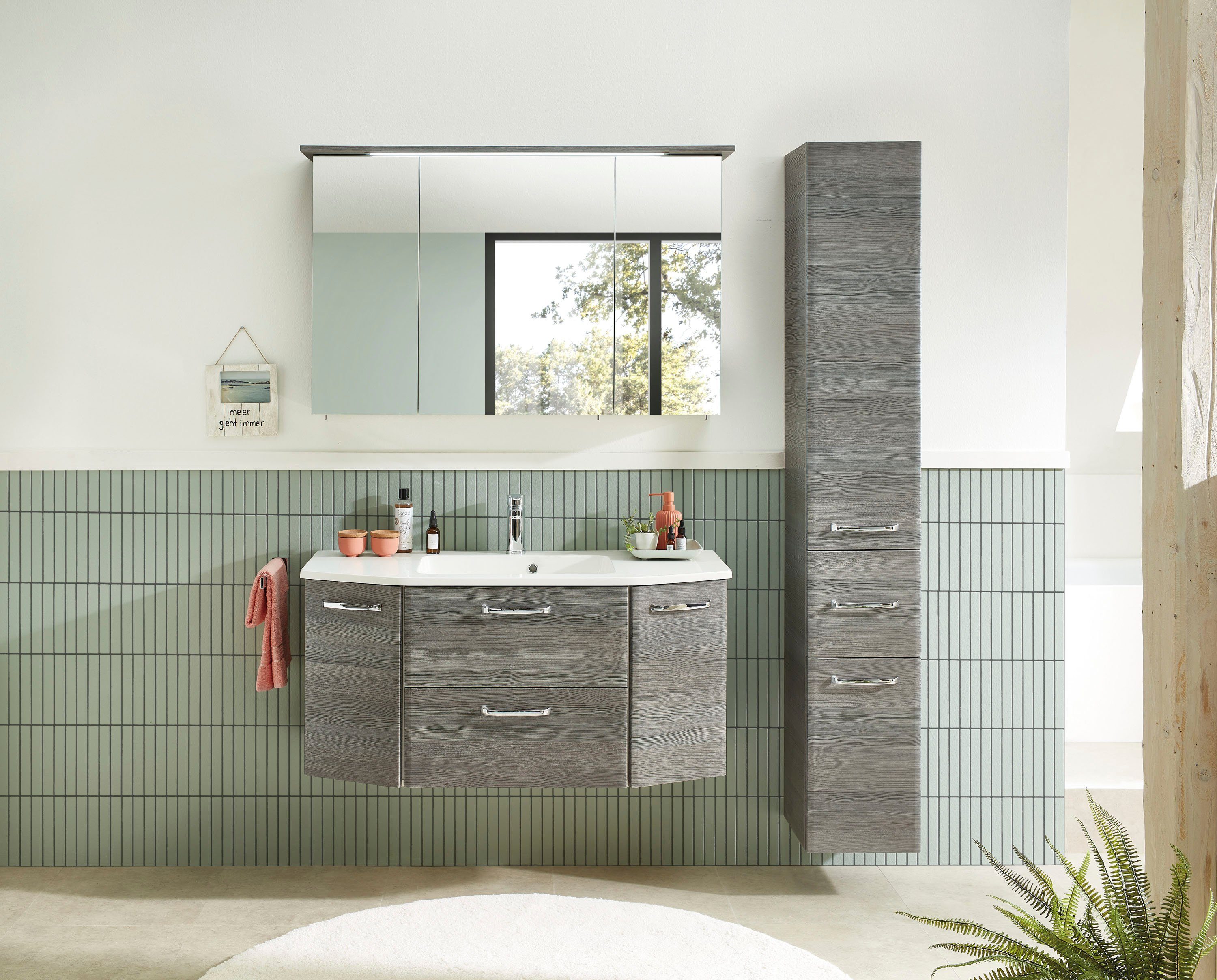 Saphir Hochschrank Quickset Badschrank 30 cm breit, 2 Türen, 1 Schublade, 3 Einlegeböden Badezimmer-Hochschrank inkl. Türdämpfer, Griffe in Chrom glänzend – Bild 2 von 5