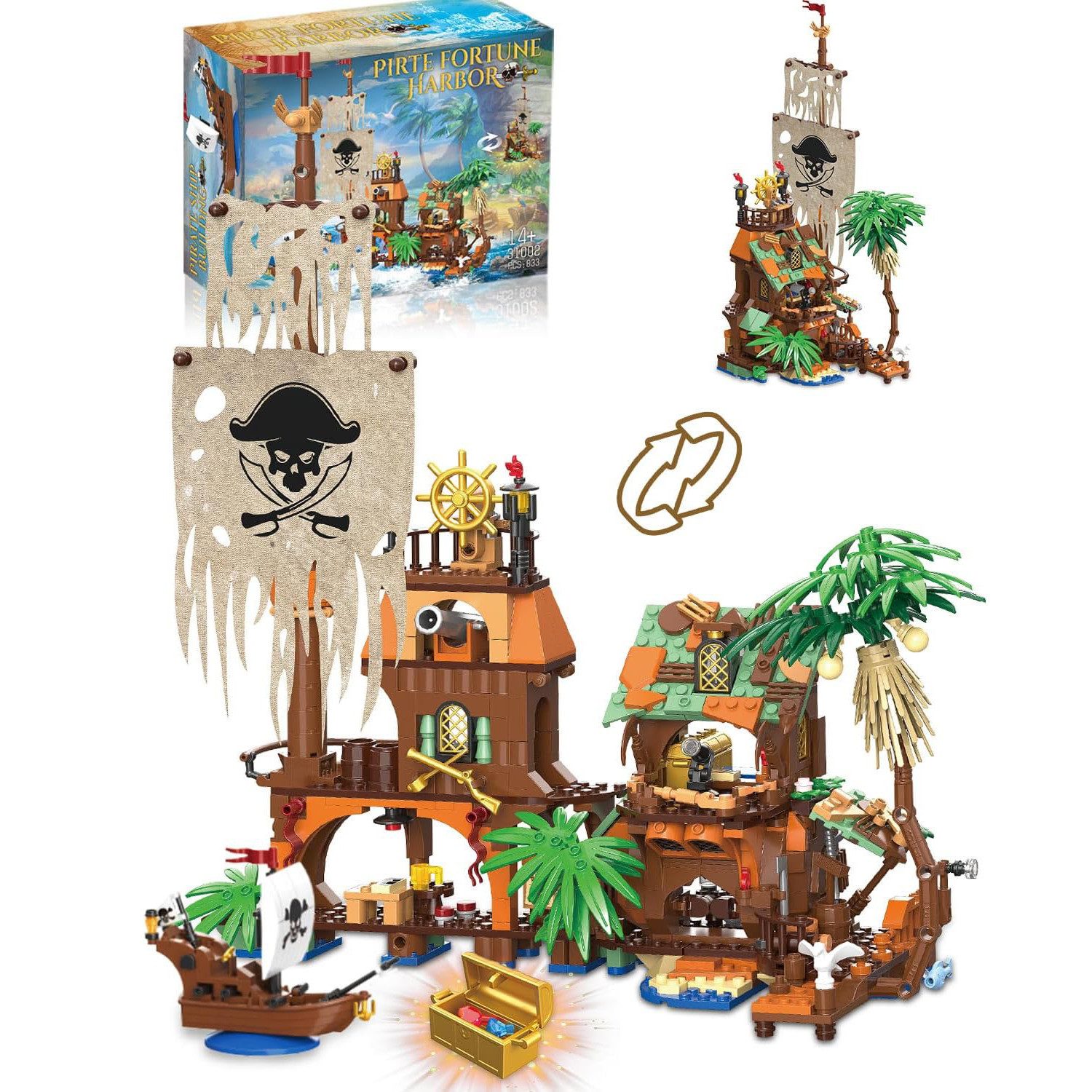Esun Piratenschiff Wharf Bauspielzeug Mittelalterliches Piraten Bausteinset günstig online kaufen