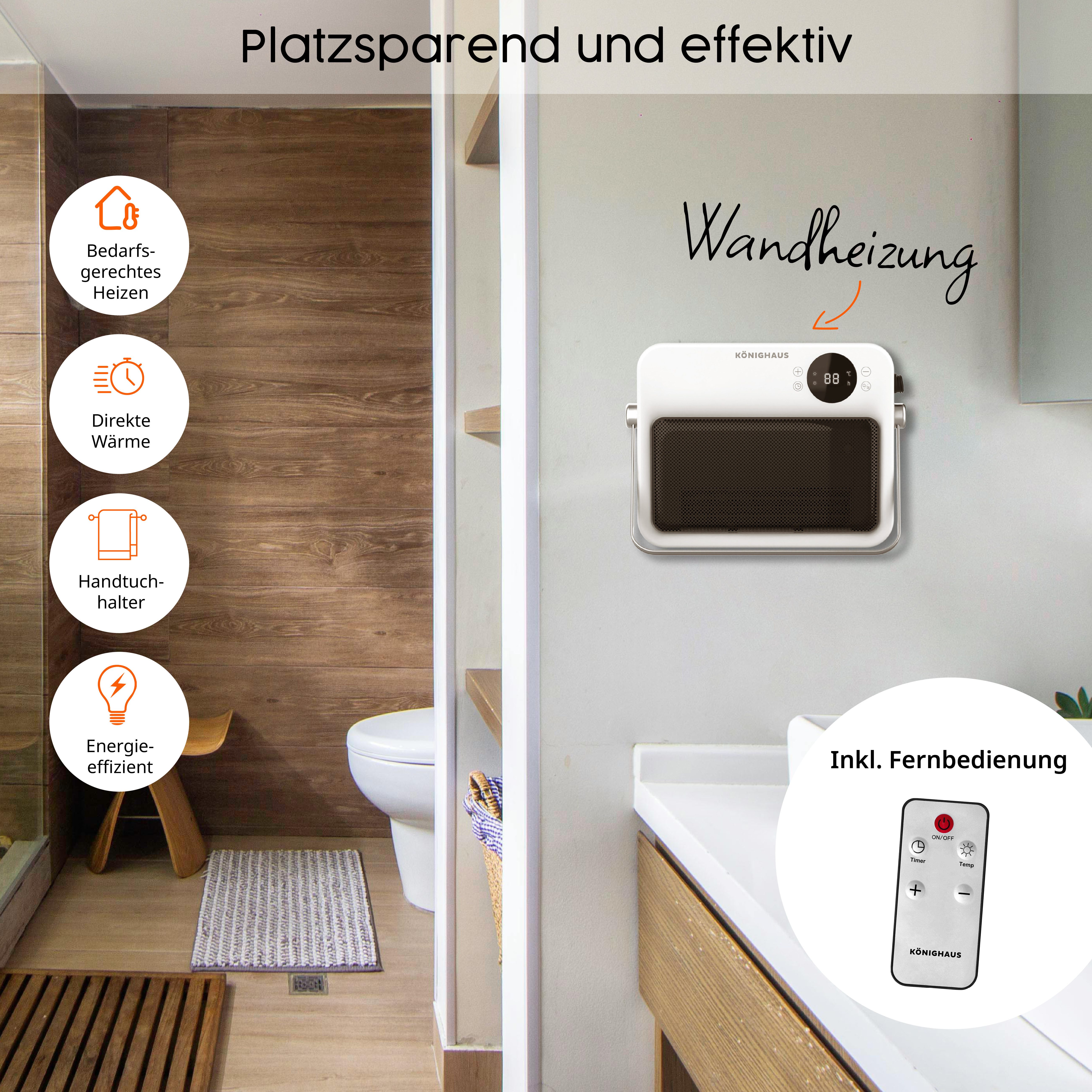 Könighaus Keramikheizlüfter Könighaus Heizlüfter 2-in-1, 2000 W, 24h Timer, 2 Heizstufen, Fernbedienung, Überhitzungsschutz, IPX2