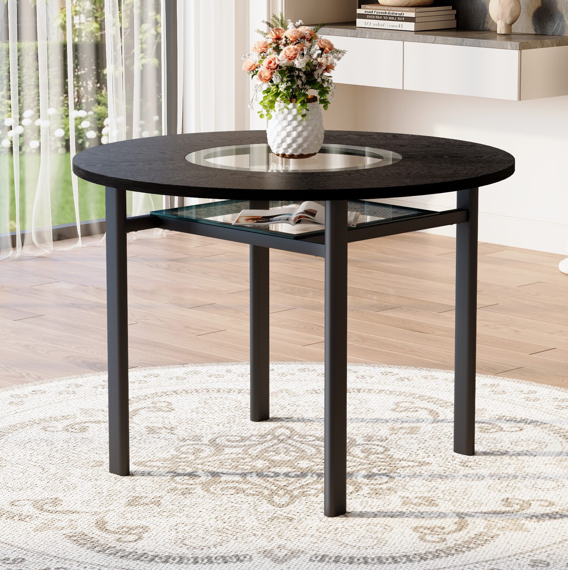 OKWISH Couchtisch Sofatisch (runder Beistelltisch), mit Edelstahlrahmen und Tischplatte in Marmoroptik