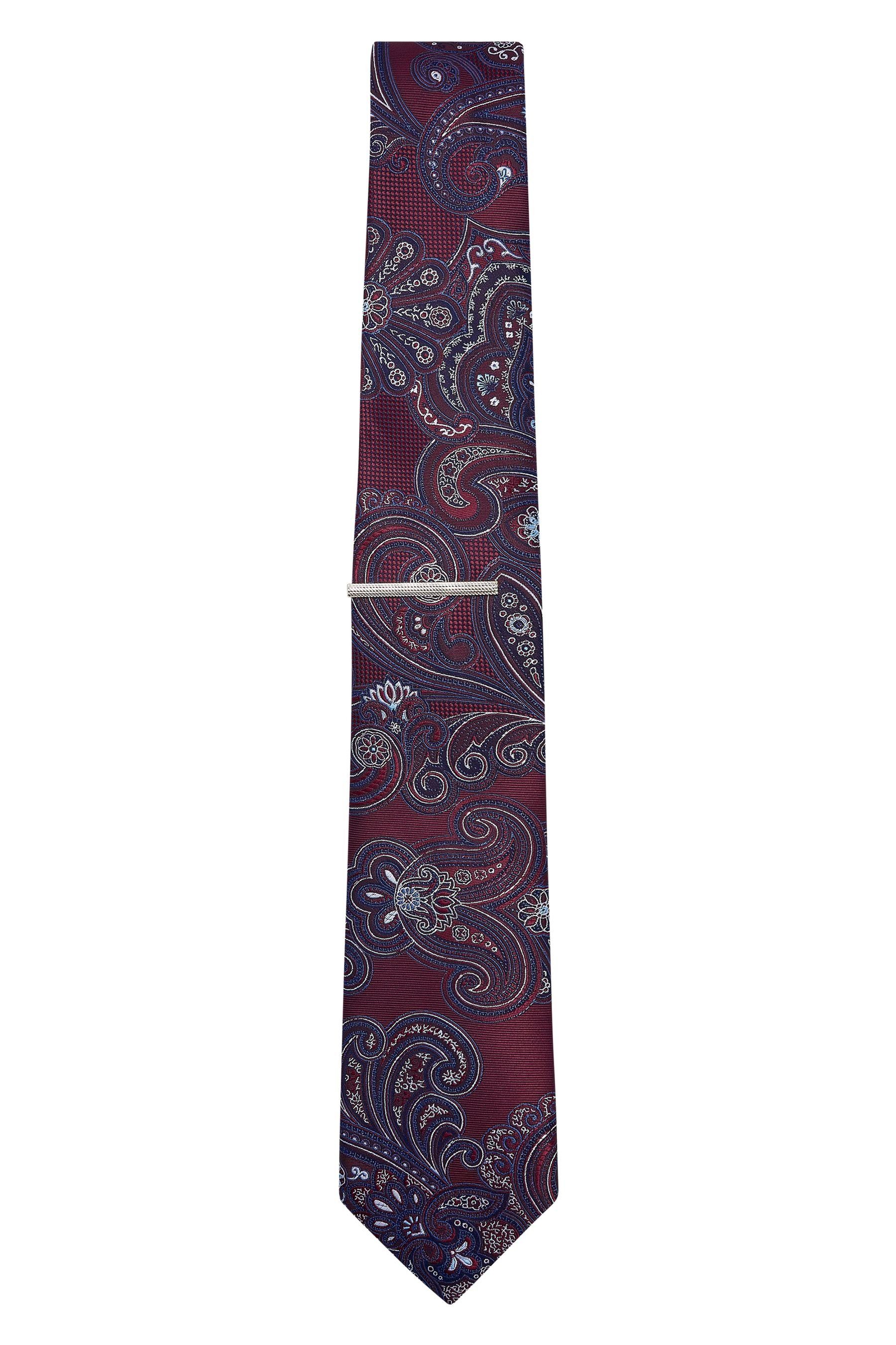 Krawattenklammer, Paisley Krawatte Gemusterte Slim Next mit Red (2-St) Burgundy Krawatte