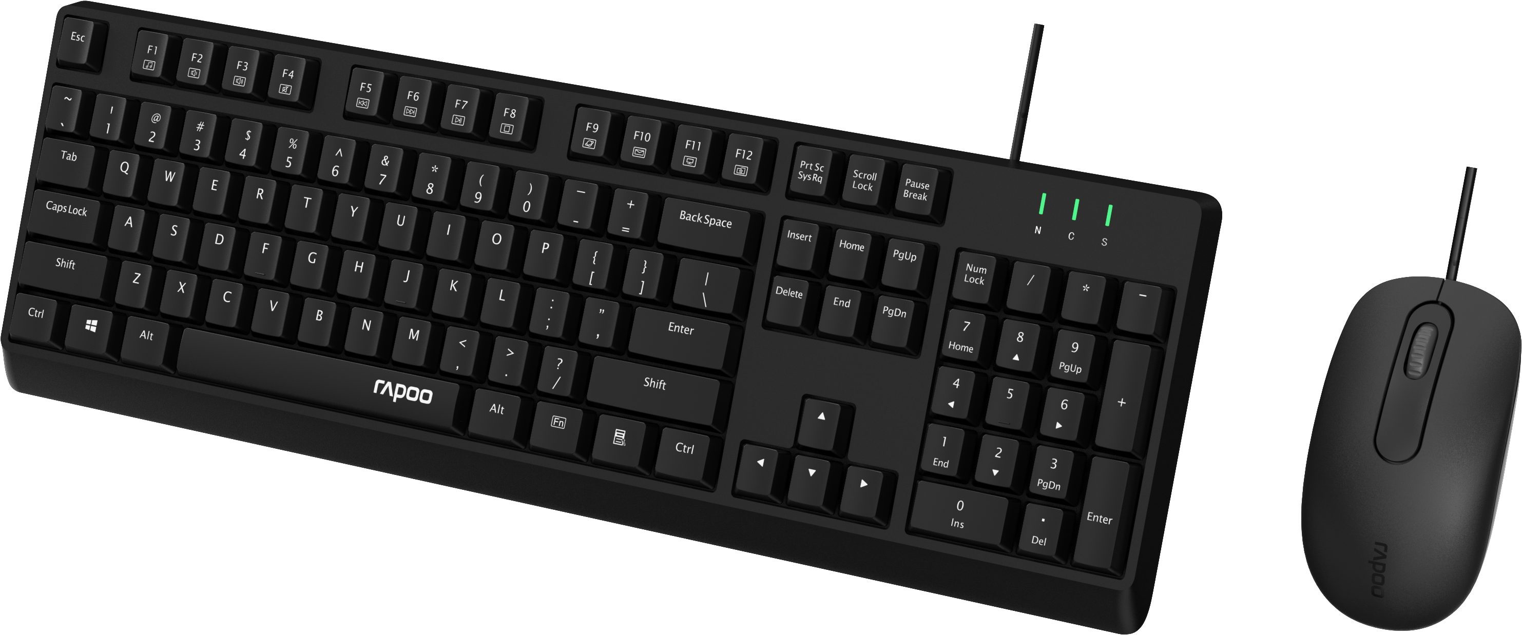 Rapoo NX1500 DE Kabel-Set, Maus & Tastatur, Ergonomisches Tastatur- und Maus-Set, Effizientes Duo für Büro & Zuhause