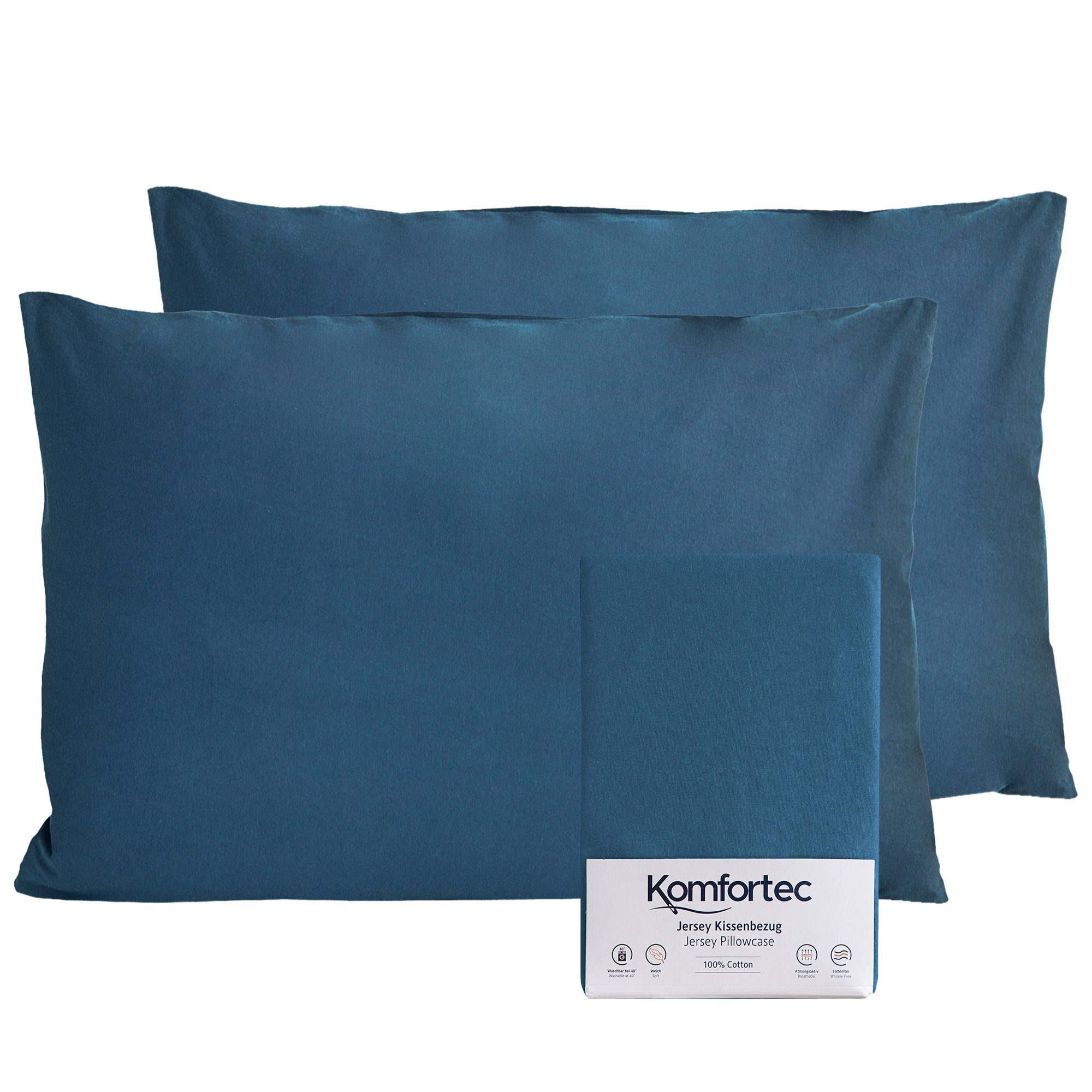 Kissenbezug 100% Baumwolle, 150 g/m², Komfortec (2 Stück), 40 x 60 cm, Kissenhülle, Superweicher Premium Jersey Kopfkissenbezug