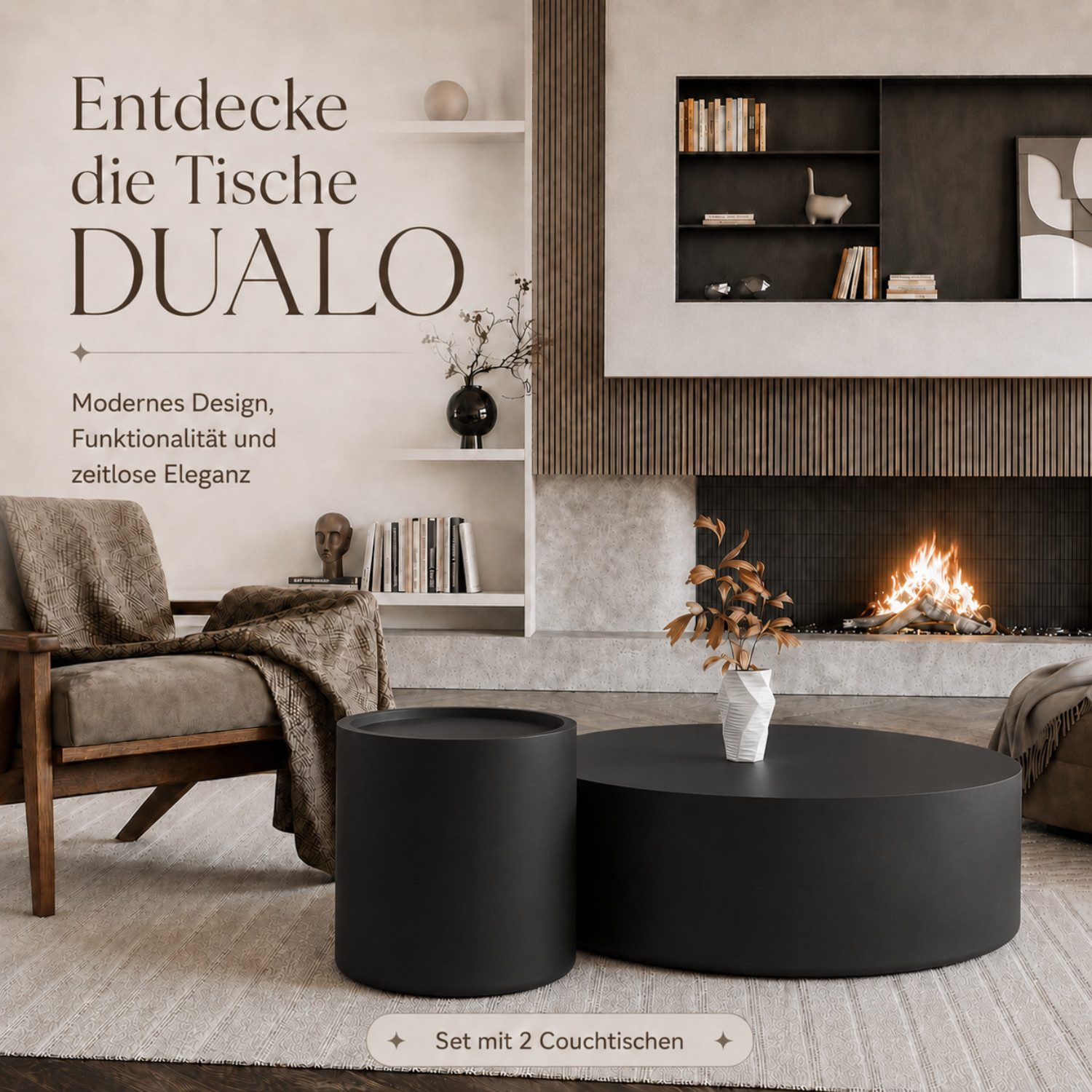 Lookway Couchtisch DUALO Couchtisch-Set – Modernes Design fürs Wohnzimmer (2er Set), Durchmesser: ⌀90 cm & ⌀40 cm