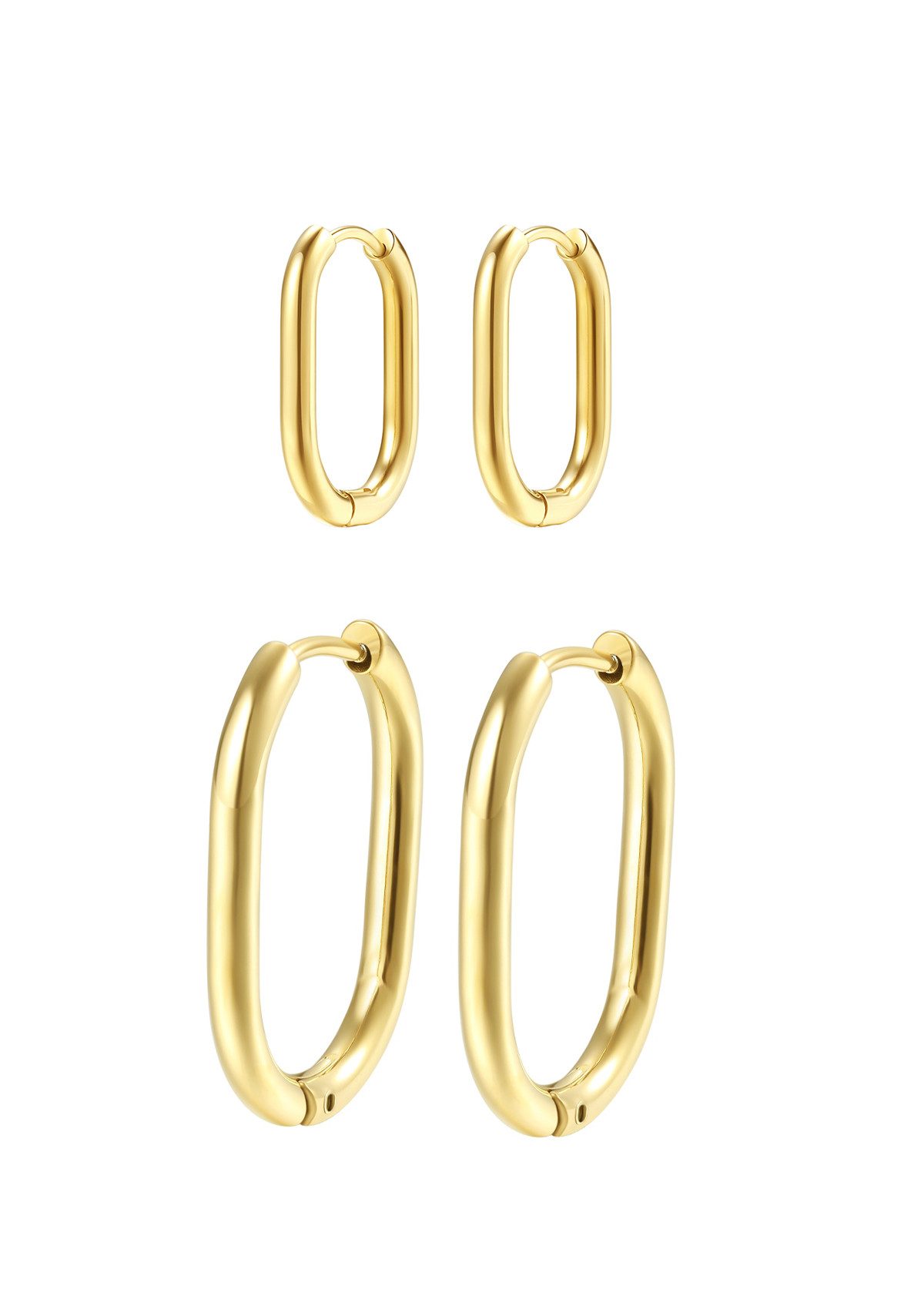 Hey Happiness Creolen-Set Geo Viereck, Basic Ohrringe oval Klein Groß, 18K vergoldet, Edelstahl Stapel Ohrringe Set Damen 4er, wasserfest