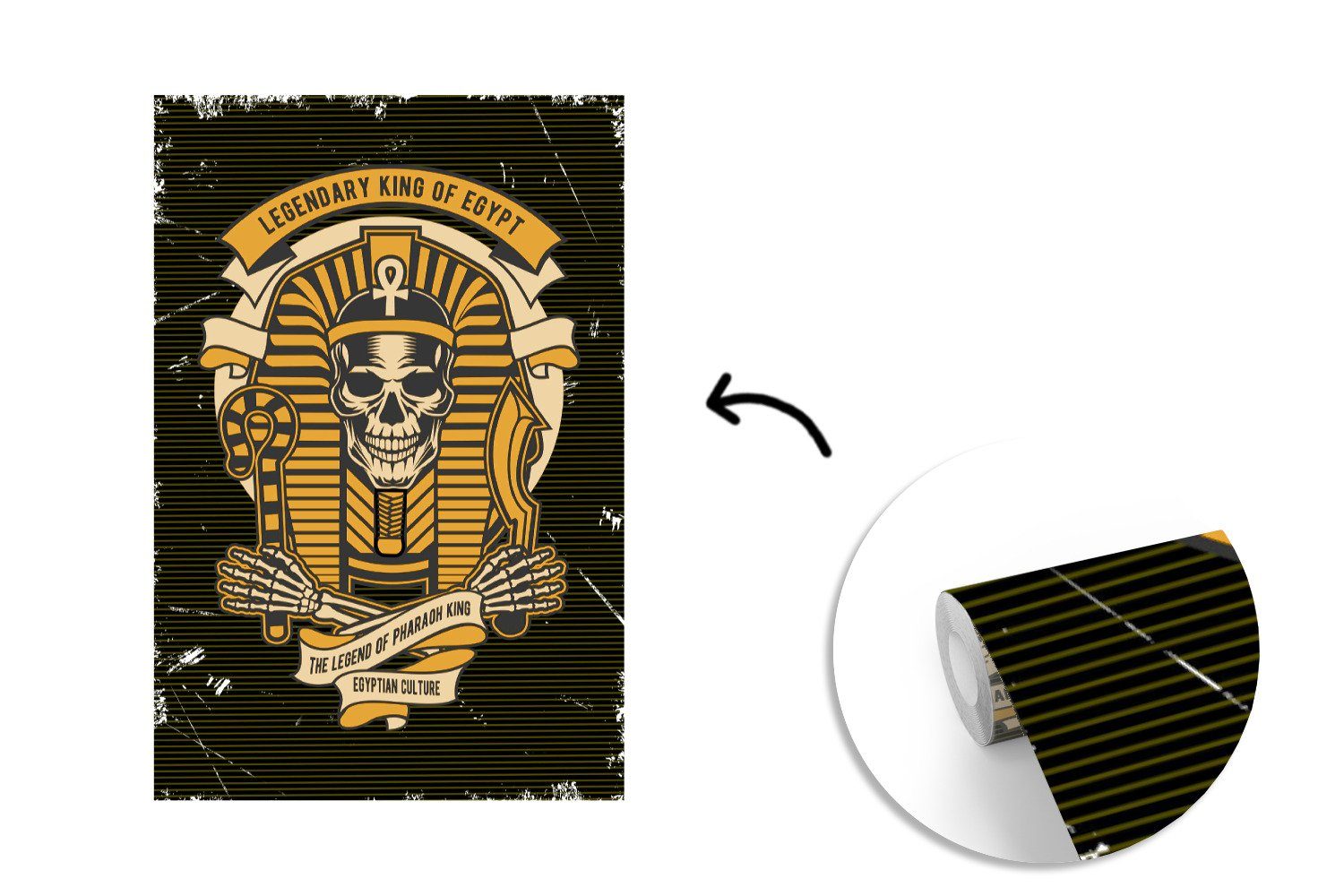 Montagefertig - Vinyl (3 - Matt, Wandtapete St), Tapete für Ägypten Wohnzimmer, - Fototapete Pharao Retro, Skelett MuchoWow bedruckt,