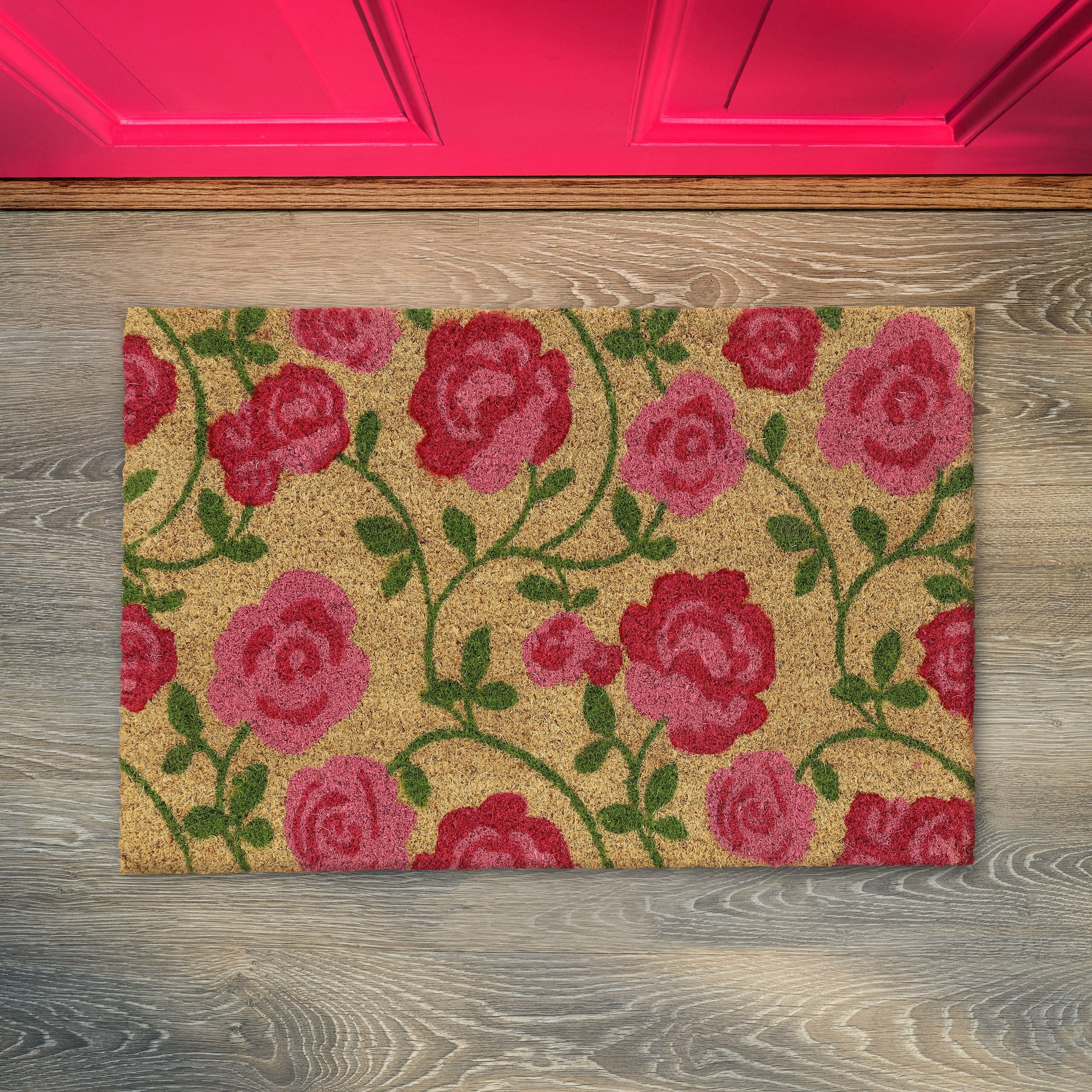 relaxdays Fußmatte Kokos Fußmatte mit Rosen-Motiv, Höhe: 15 mm günstig online kaufen