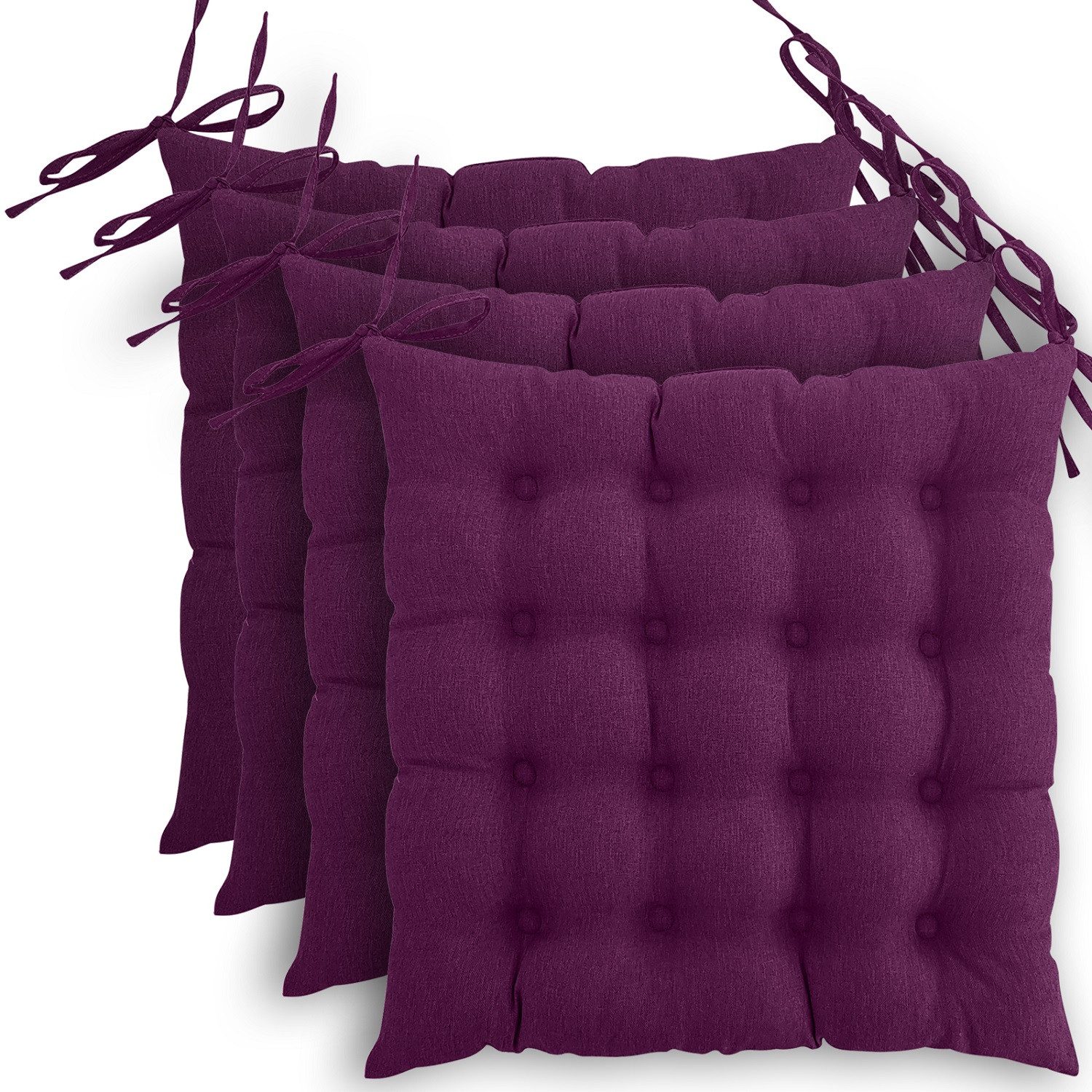 wometo Stuhlkissen Prime 40x40 4er Set, OEKO-TEX®, Sitzkissen mit Steppung & Bändern