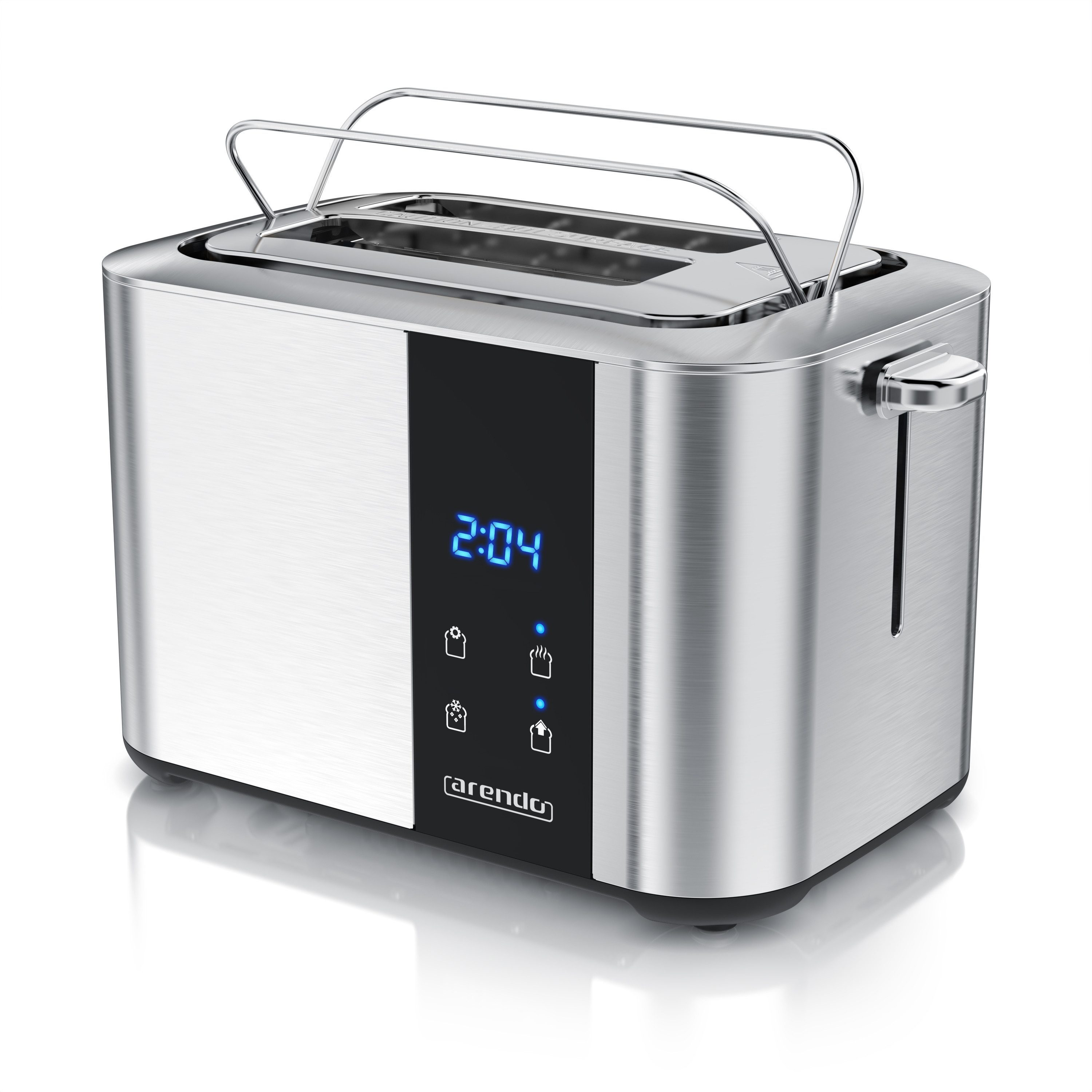 Arendo Toaster 2-Scheiben Edelstahl, Doppelwand, Krümelschublade, Brötchenaufsatz, 2 kurze Schlitze, für 2 Scheiben, 850 W, LED, Touchdisplay, 7 Bräunungsstufen, Auftau- & Aufwärmfunktion