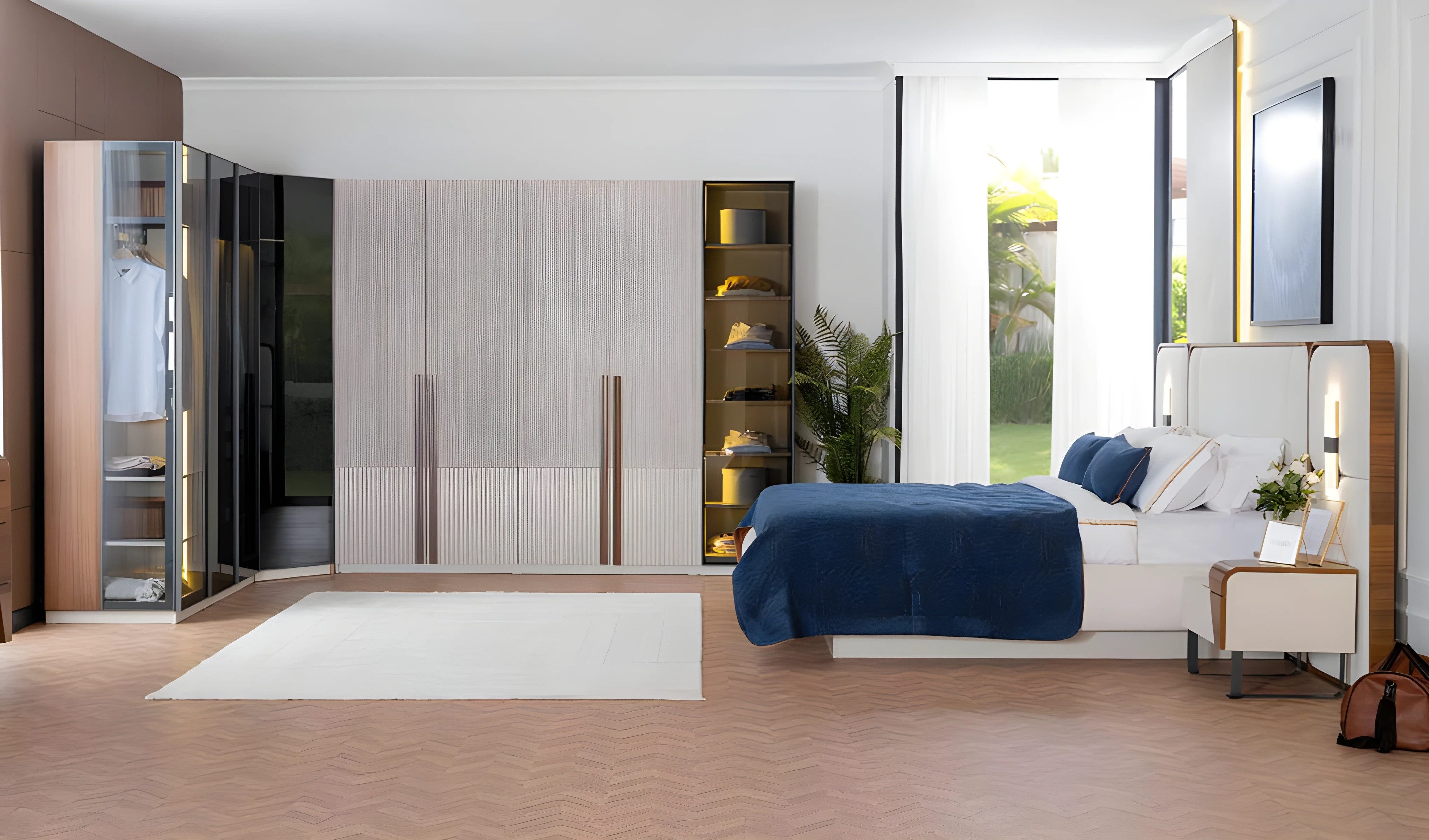 Schlafzimmer-Set Elegantes Schlafzimmer-Set in Weiß mit Bettkasten und Schrank